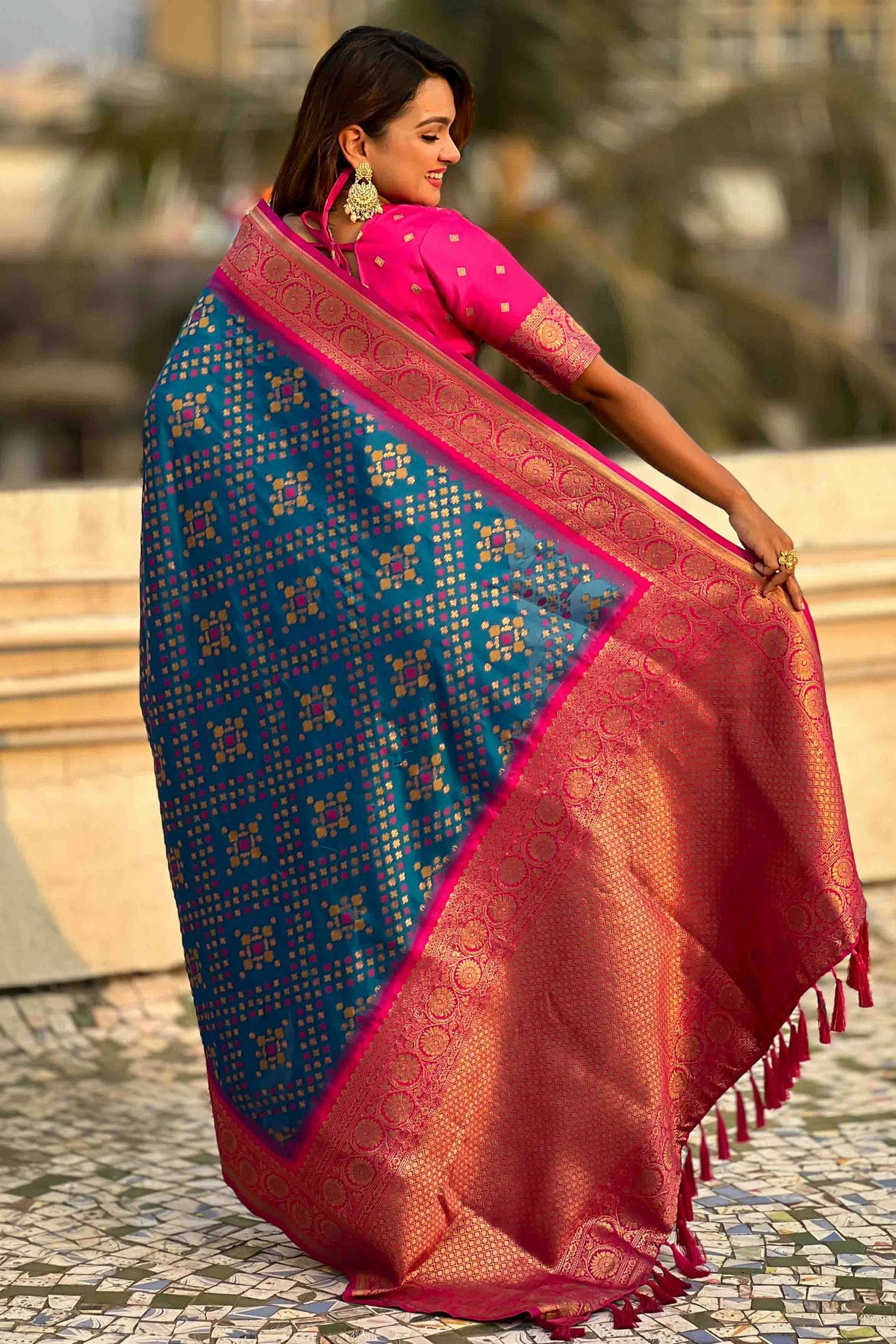 Sky Blue Colour Meenakari Work Patola Silk Traditional Sarees VSSD1113388