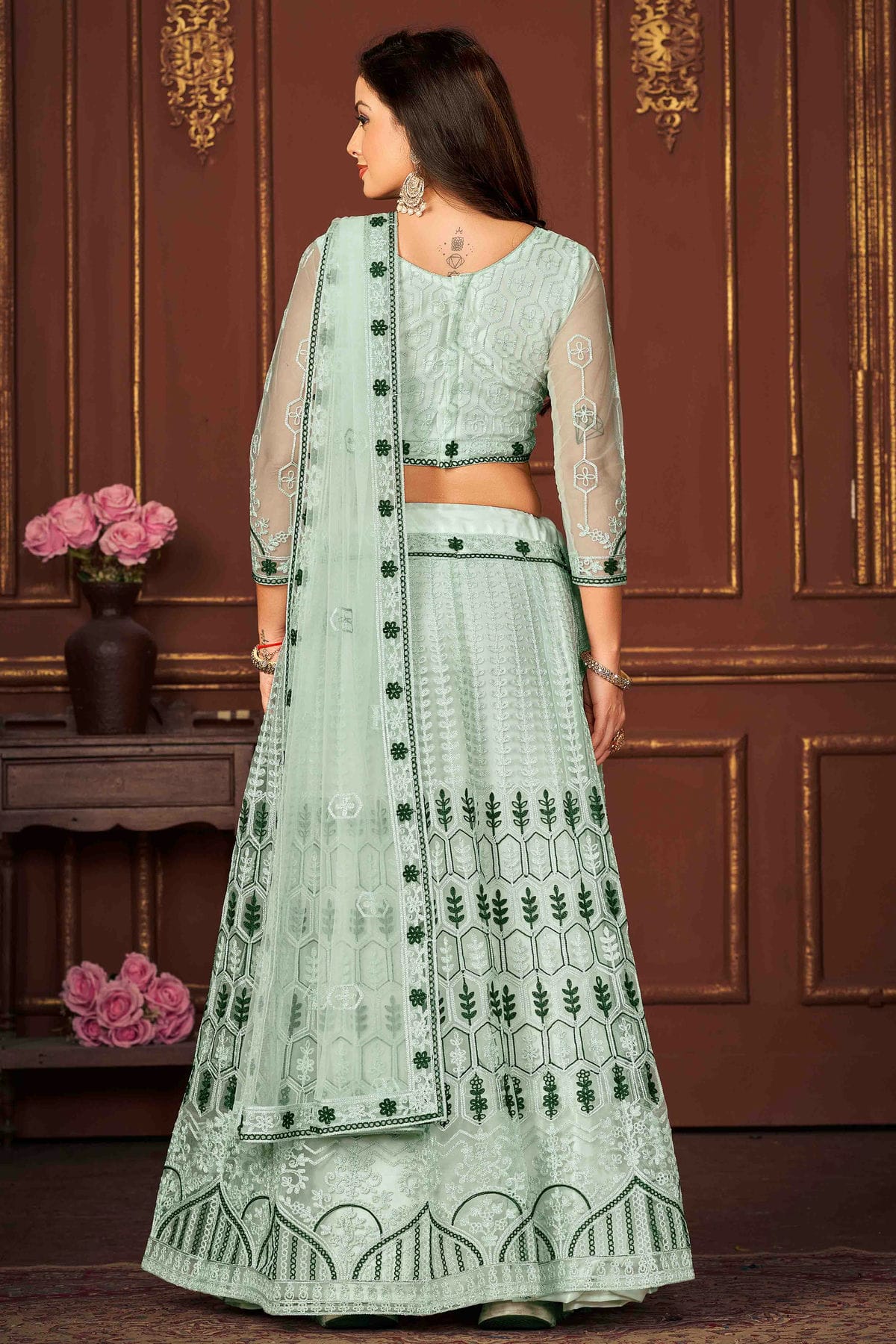 Sky Blue Colour Net Semi Stitched Lehenga Choli VSLC1170067