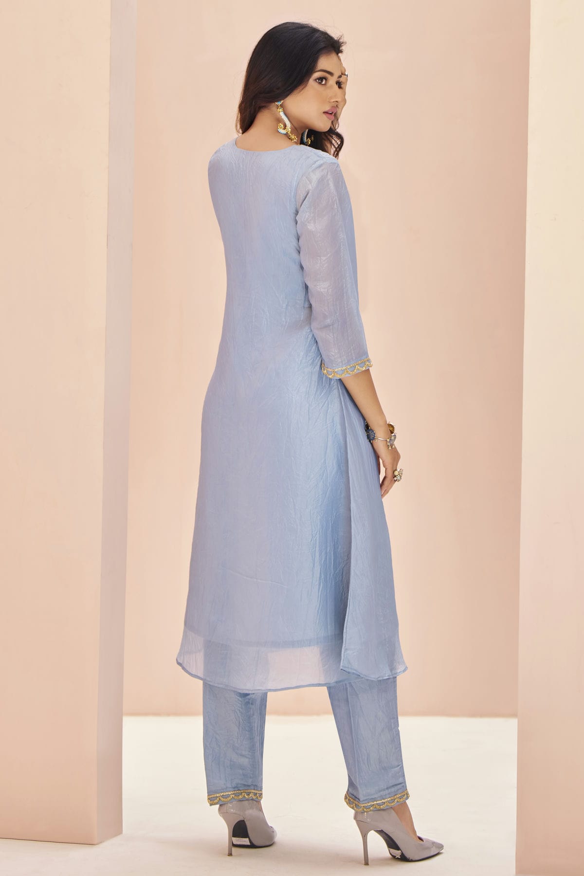 Sky Blue Colour Organza Indo Western Dress VSTP1080924