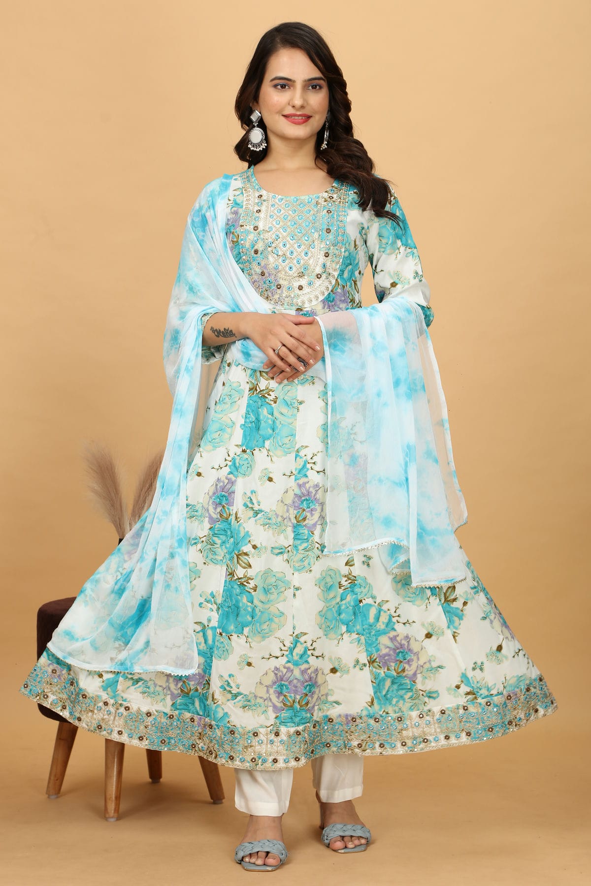 Sky Blue Rayon Cotton Readymade Anarkali Suit VSSS vastradi.com Sky Blue Rayon Cotton Readymade Anarkali Suit VSSS vastradi.com