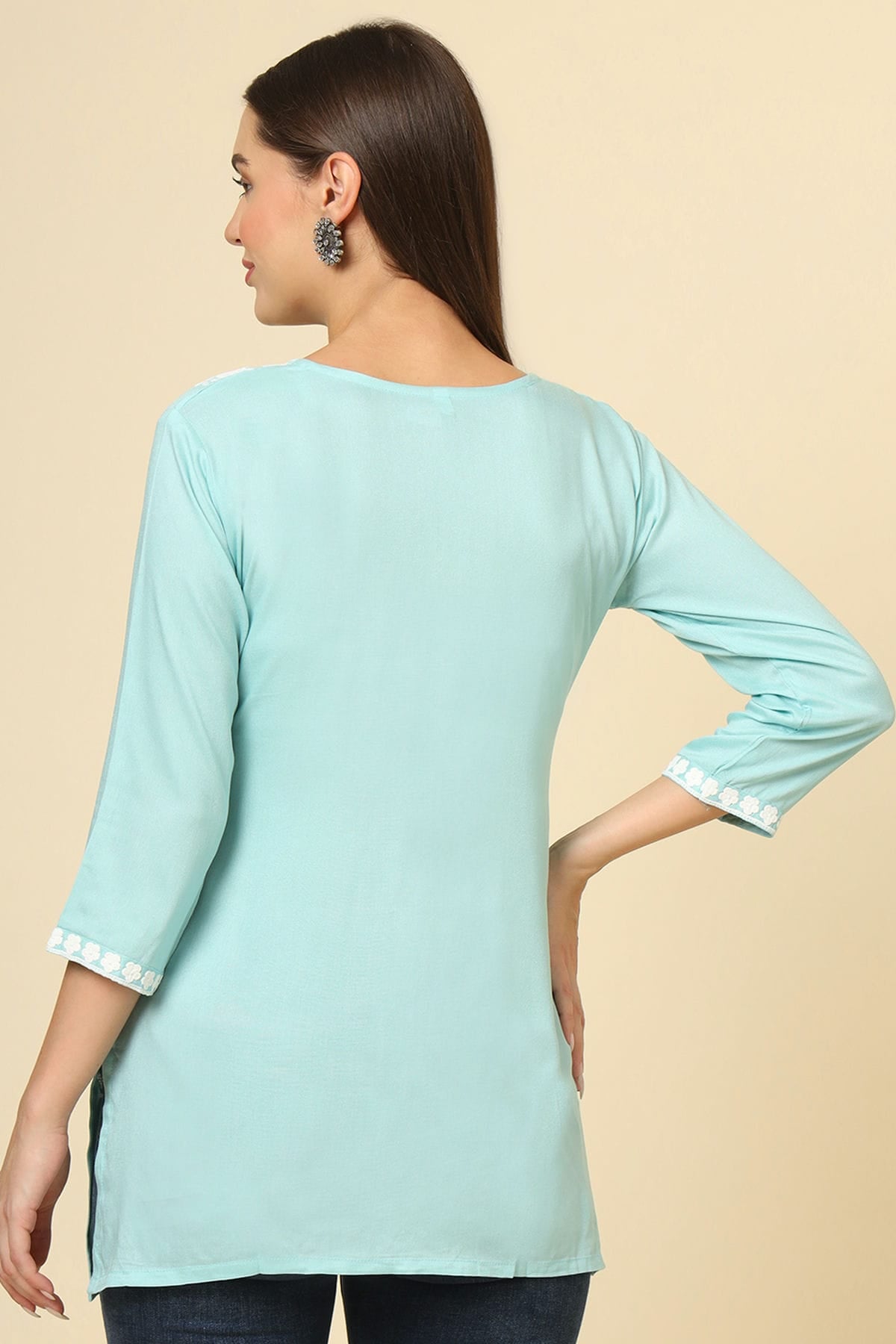 Sky Blue Colour Rayon Readymade Top VSTP1110861