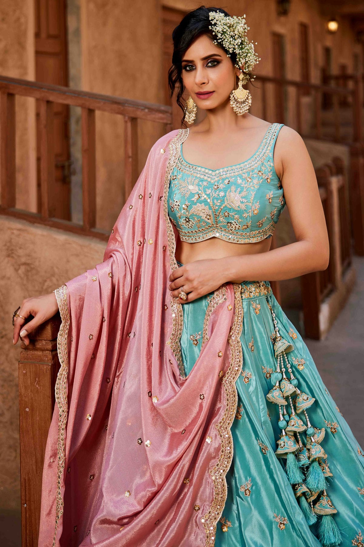 Sky Blue Colour Satin Lehenga Choli VSLC1113181