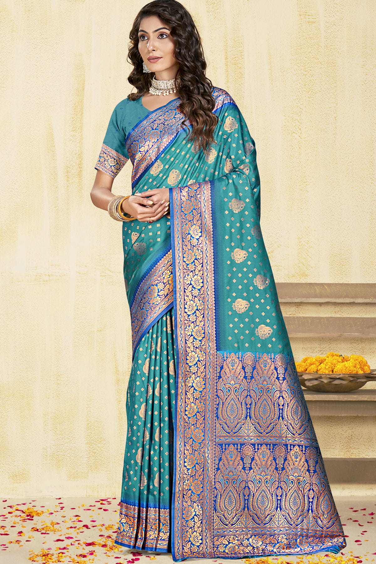 Sky Blue Colour Silk Woven Work Traditional Saree