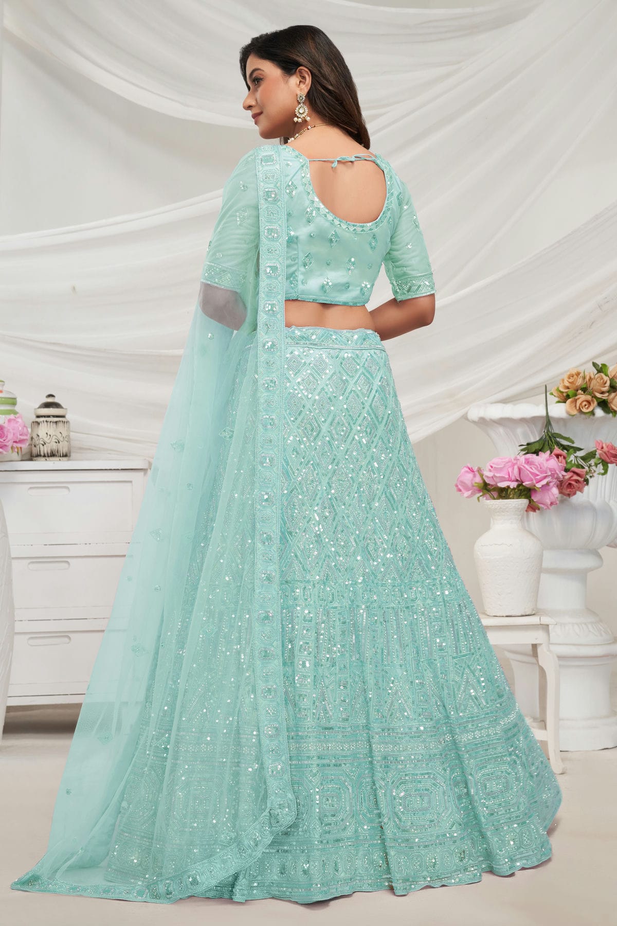 Sky Blue Colour Soft Net Lehenga Choli VSLC1030028