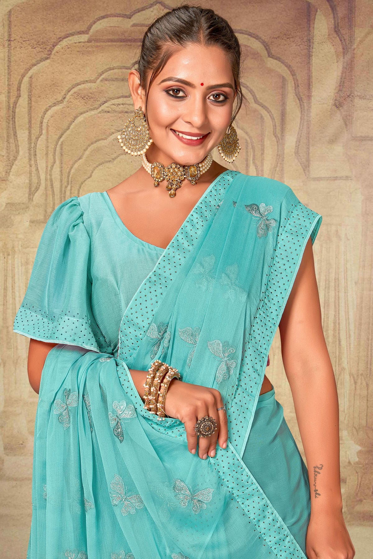 Sky Blue Colour Soft Silk Chiffon Designer Saree VSLC1121527