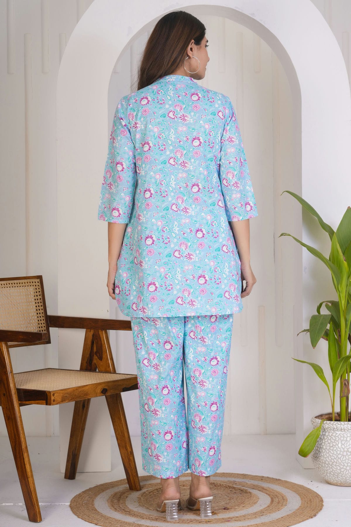 Sky Blue Colour Stitched Cotton Co Ord Set VSTP1112403