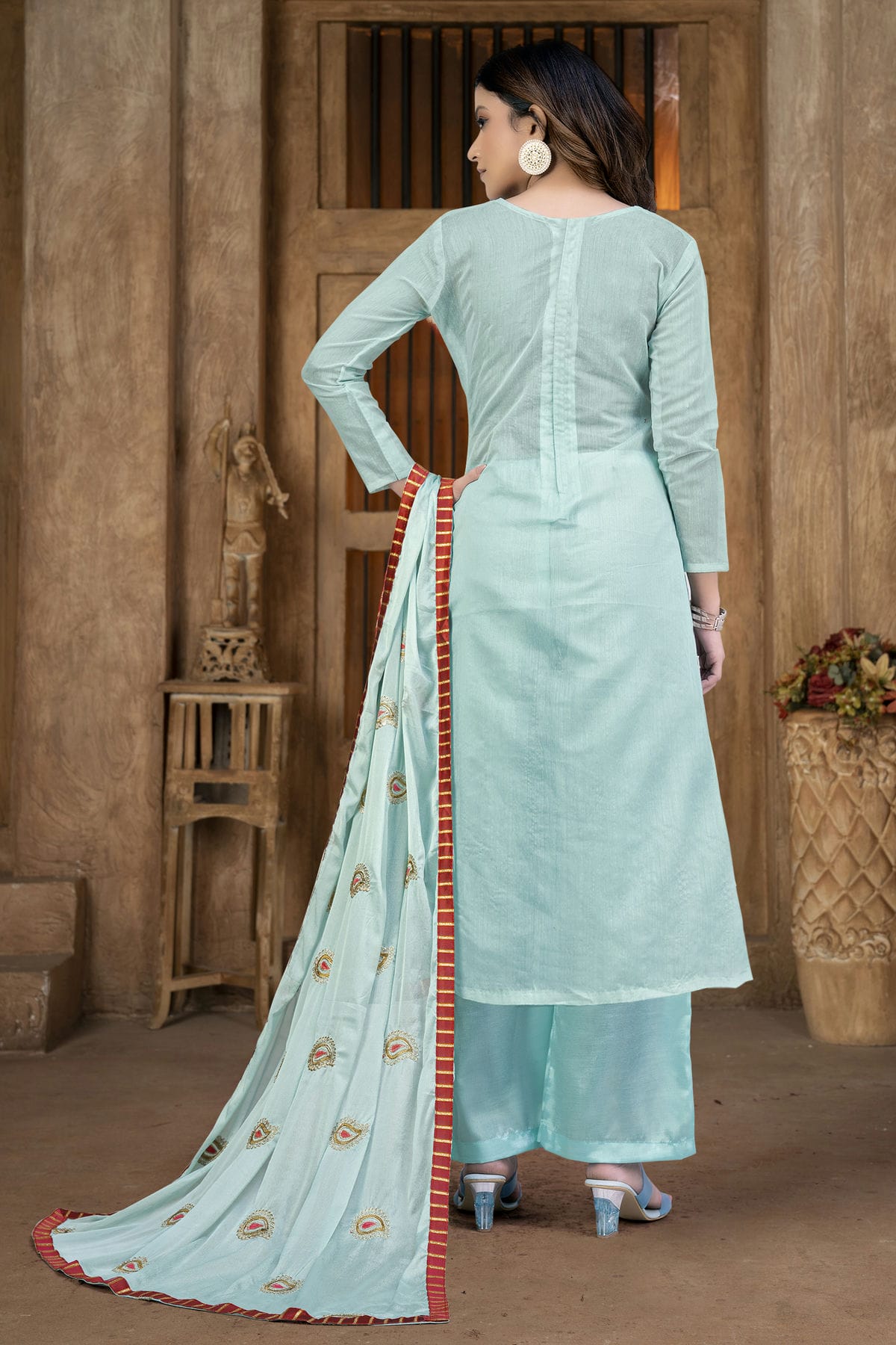 Sky Blue Colour Unstitched Cotton Plazzo Pant Suit VSUS1160850