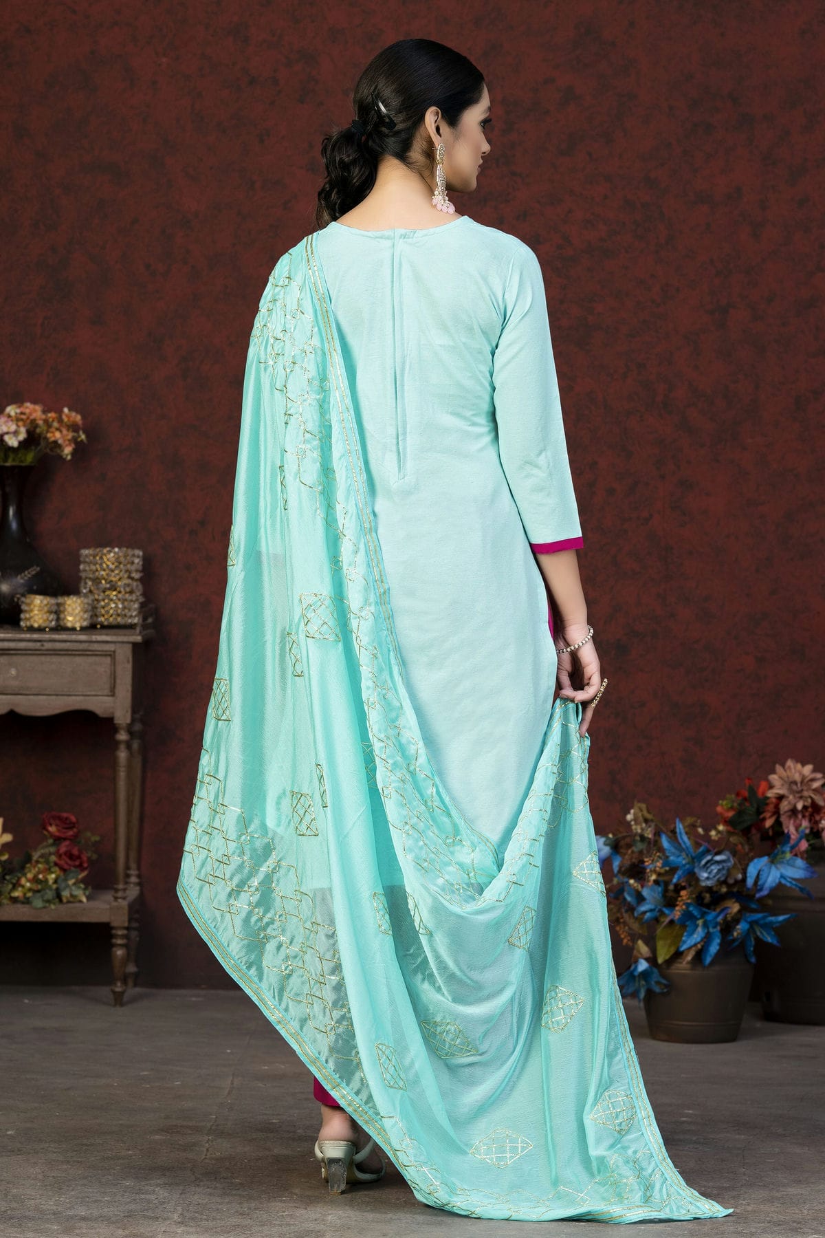 Sky Blue Colour Unstitched Glass Cotton Fabric Straight Suit VSUS1160894