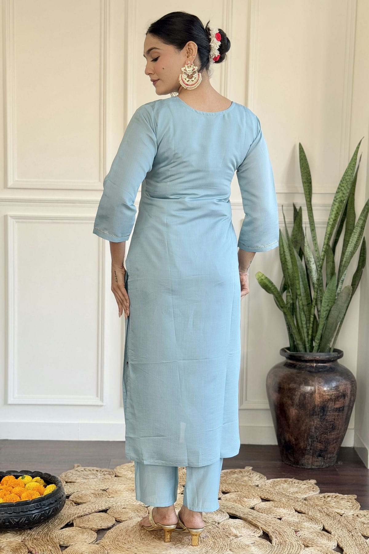 Sky Blue Colour Viscose Chanderi Stitched Salwar Suit