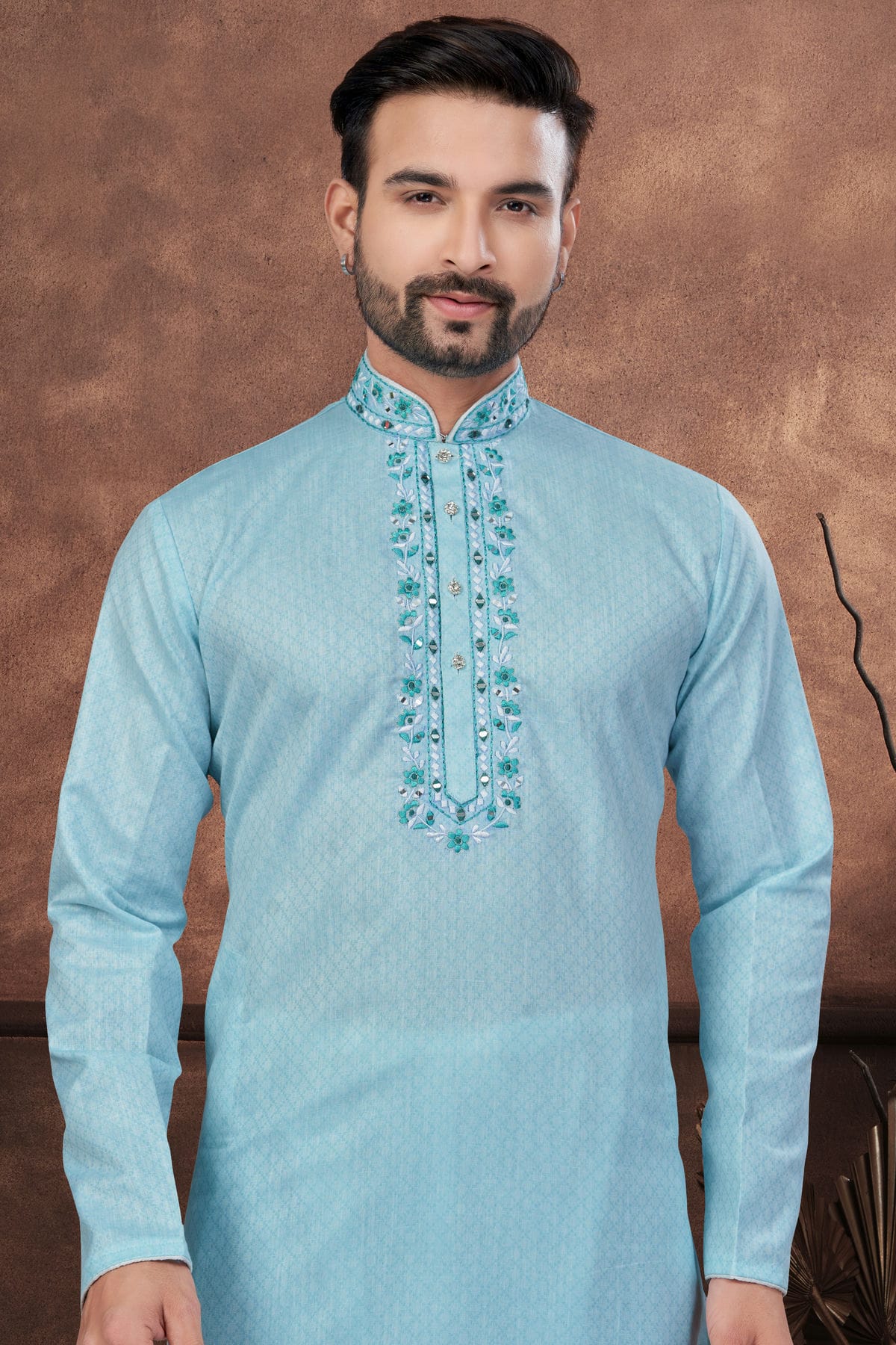 Sky Blue Colour Cotton Kurta Pajama VSKP1040692