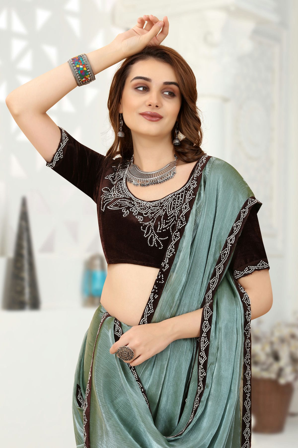 Slate Blue Colour Organza Designer Saree VSLC1121351