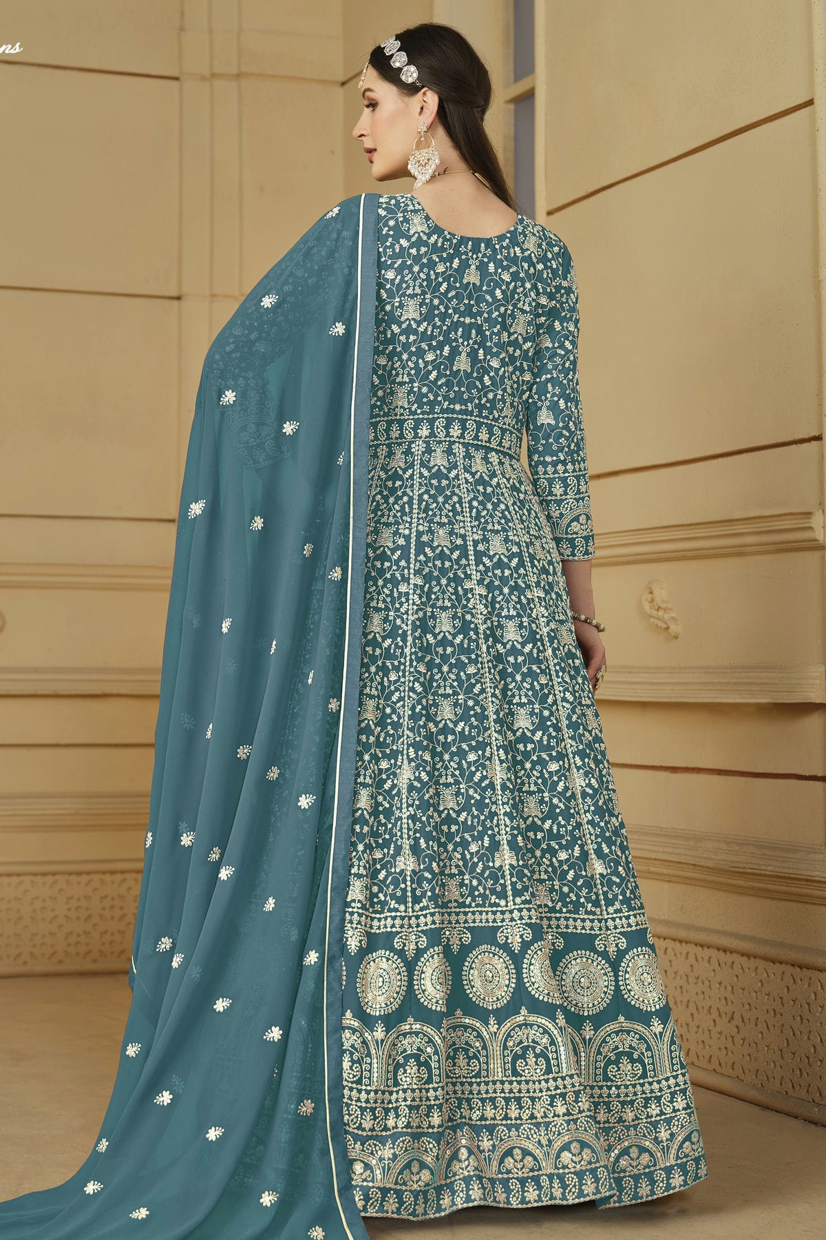 Slate Blue Colour Semi Stitched Faux Georgette Anarkali Suit VSSM1050463
