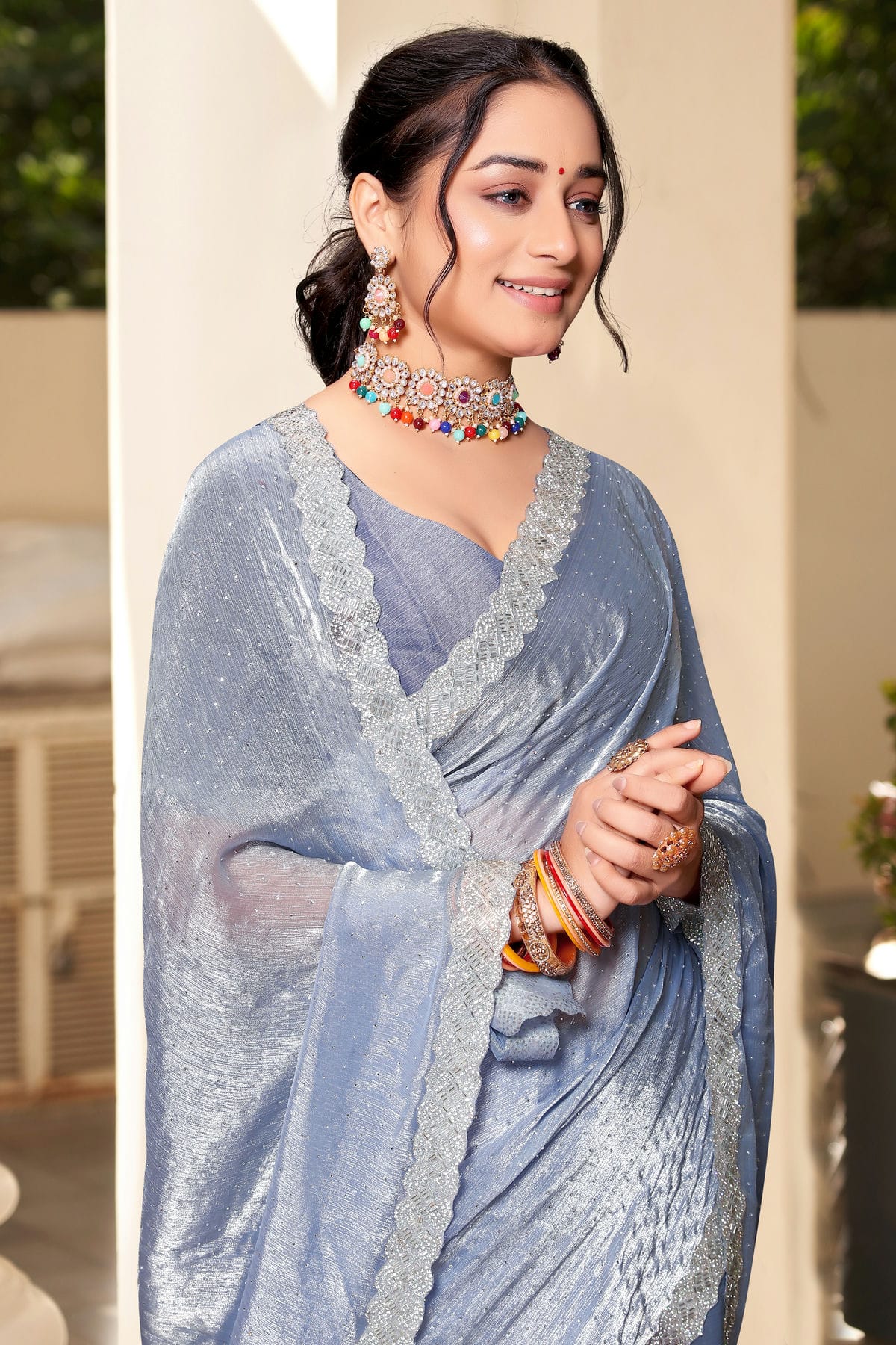 Slate Blue Colour Soft Silk Designer Saree VSLC1121686