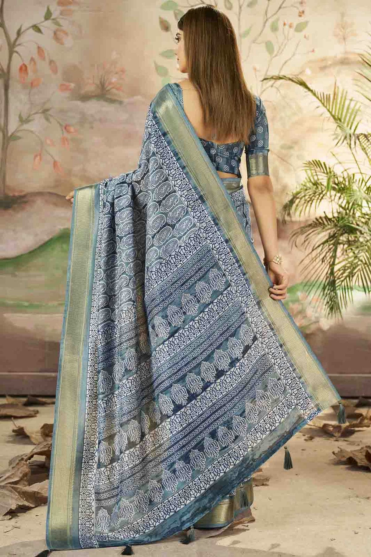 Slate Grey Colour Dola Silk Printed Saree VSSD1113707