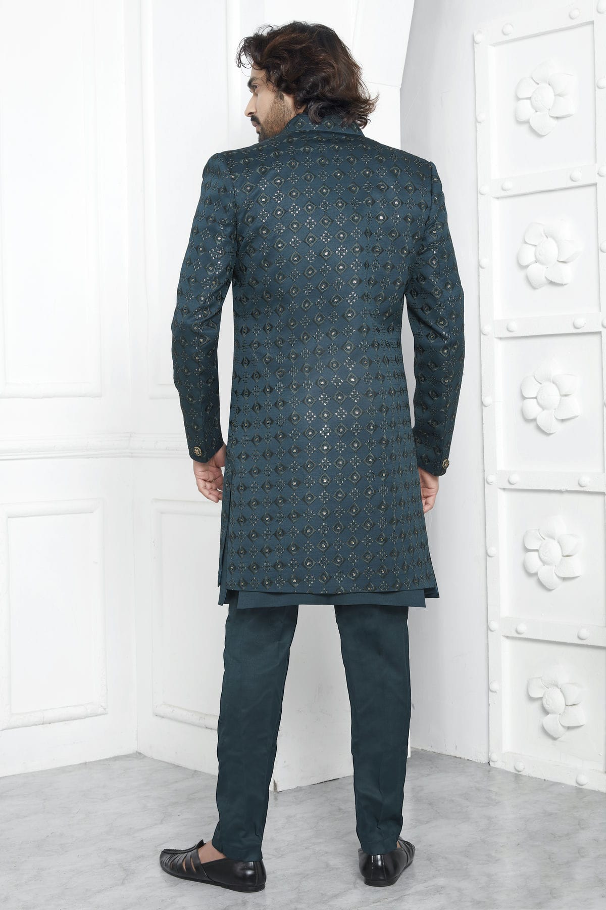 Teal Colour Art Silk Indowestern Sherwani With Aligadhi Pant VSSH1230020