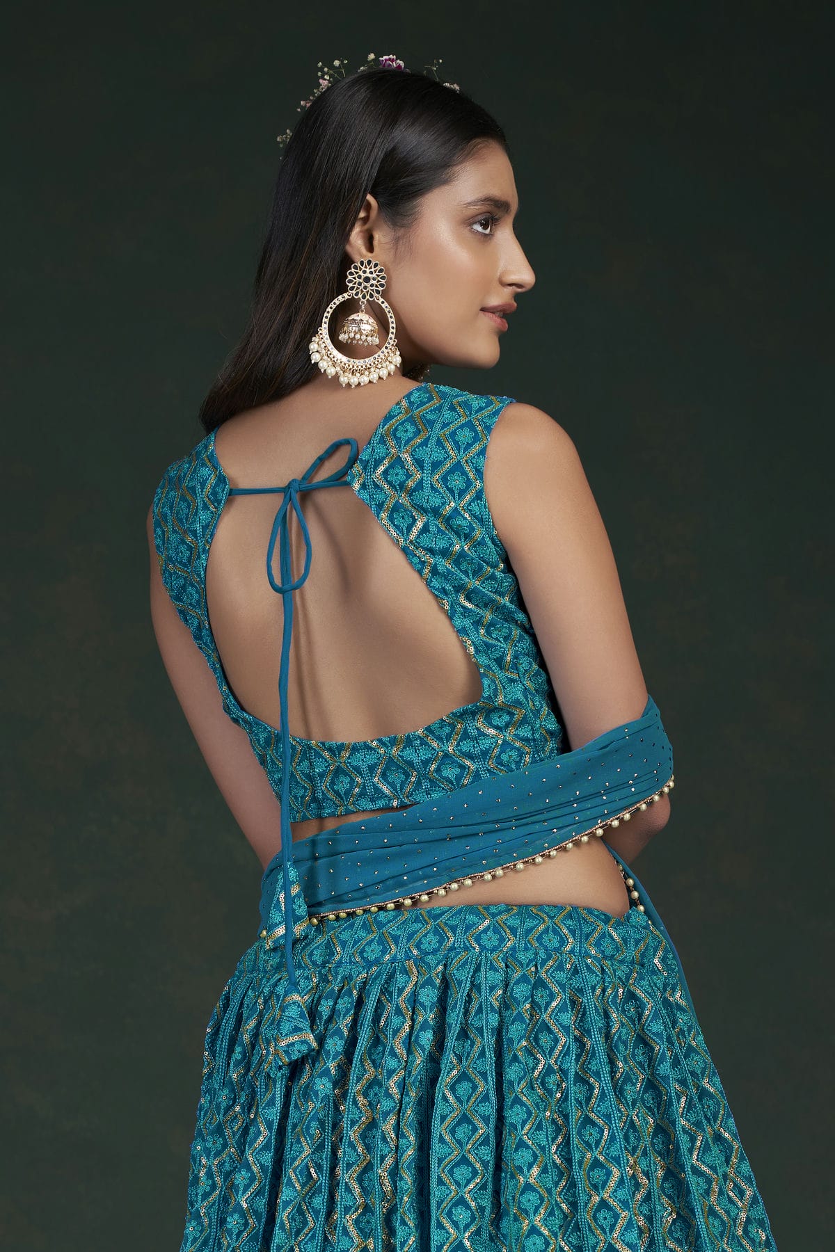 Teal Colour Embroidery Georgette Lehenga Choli VSLD1080793