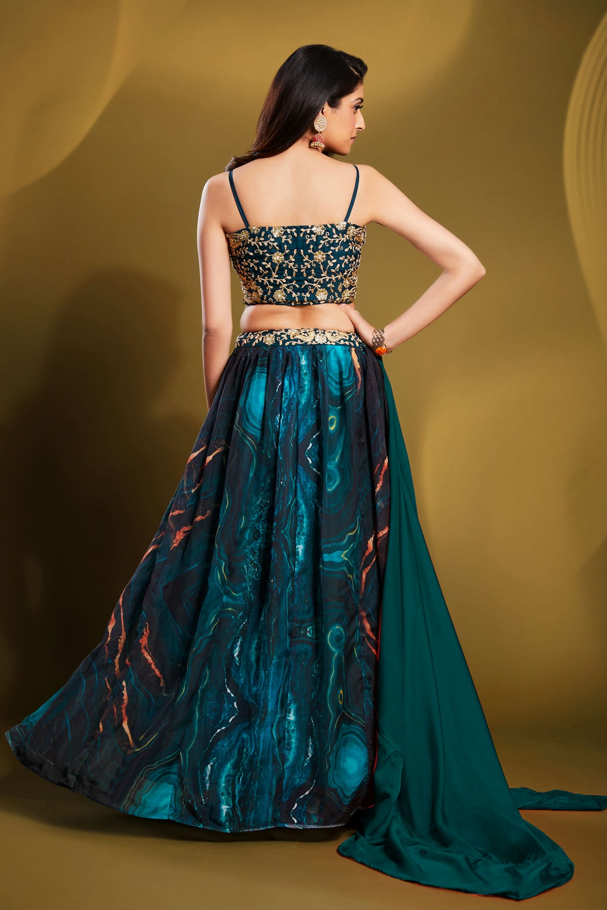 Teal Colour Embroidery Organza Lehenga Choli VSLD1080677