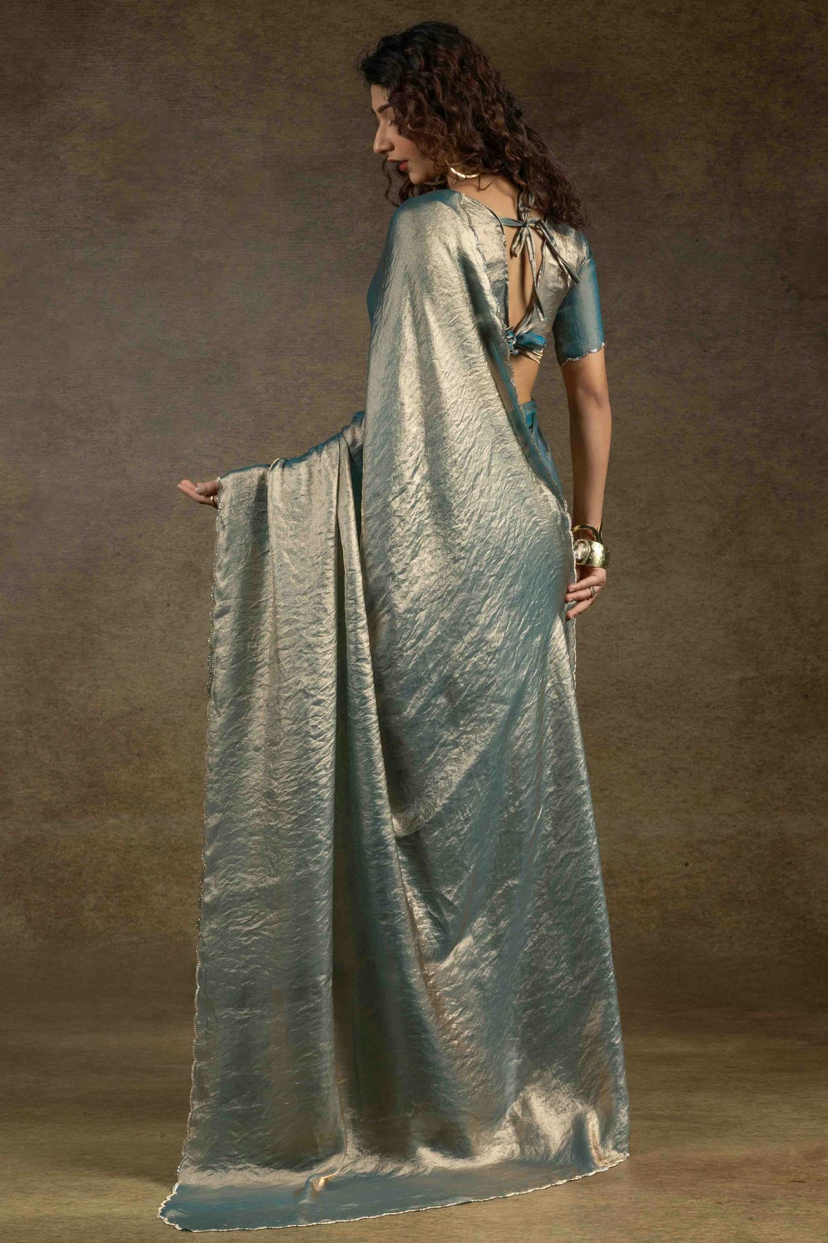 Teal Colour Fendi Satin Silk Ready To Wear Saree VSSD1122027