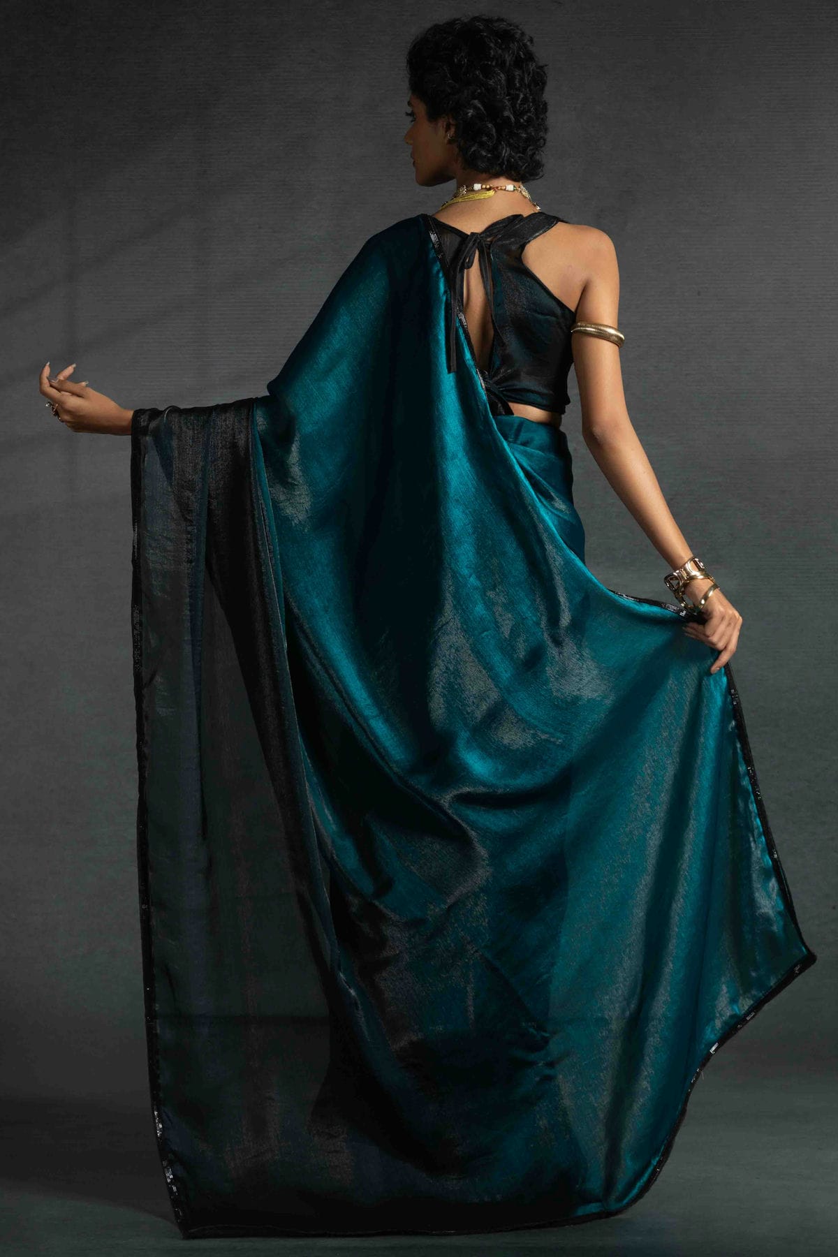Teal Colour Fendi Satin Silk Ready To Wear Saree VSSD1122030