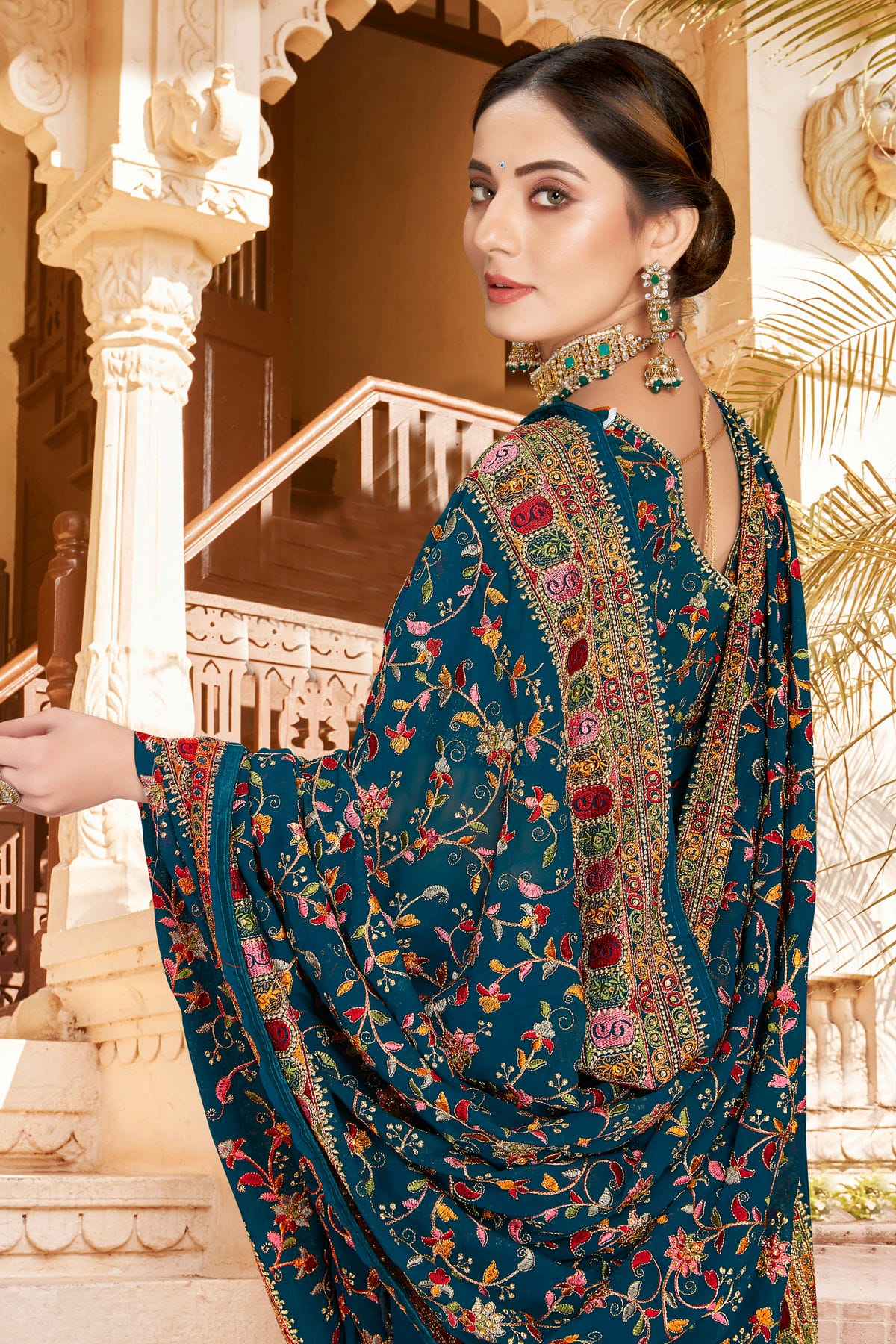 Teal Colour Georgette Designer Saree VSLC1121309