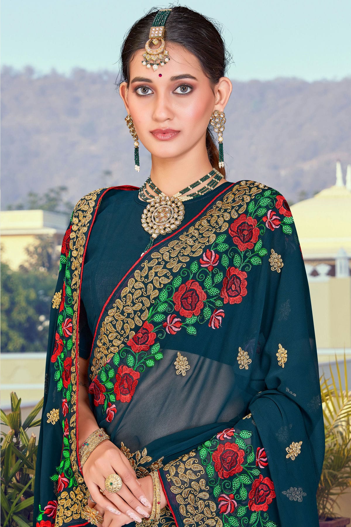 Teal Colour Georgette Designer Saree VSLC1121370