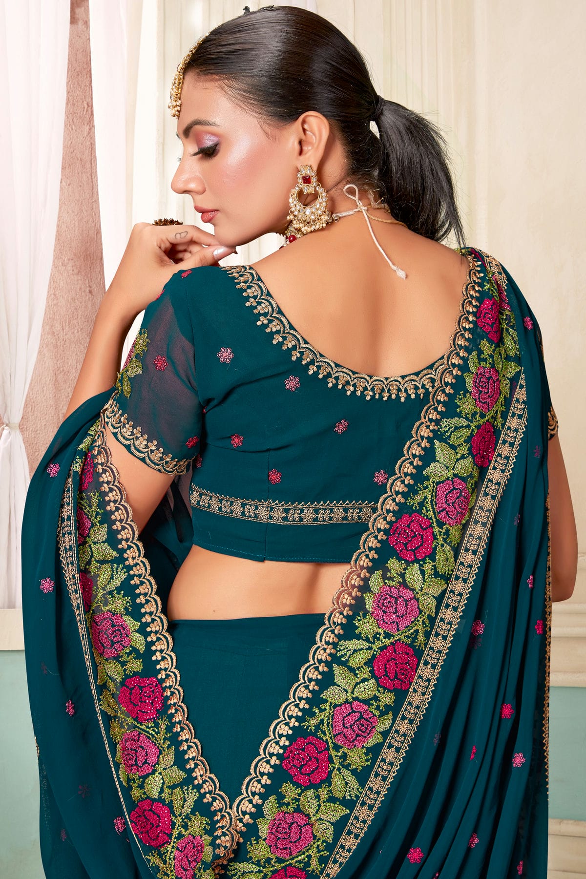 Teal Colour Georgette Designer Saree VSLC1121486