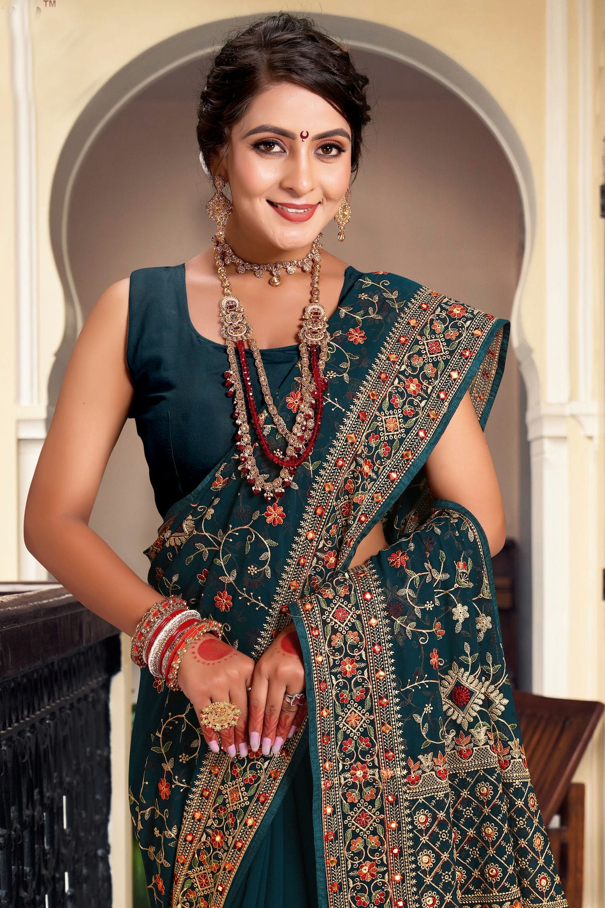 Teal Colour Georgette Designer Saree VSLC1121643