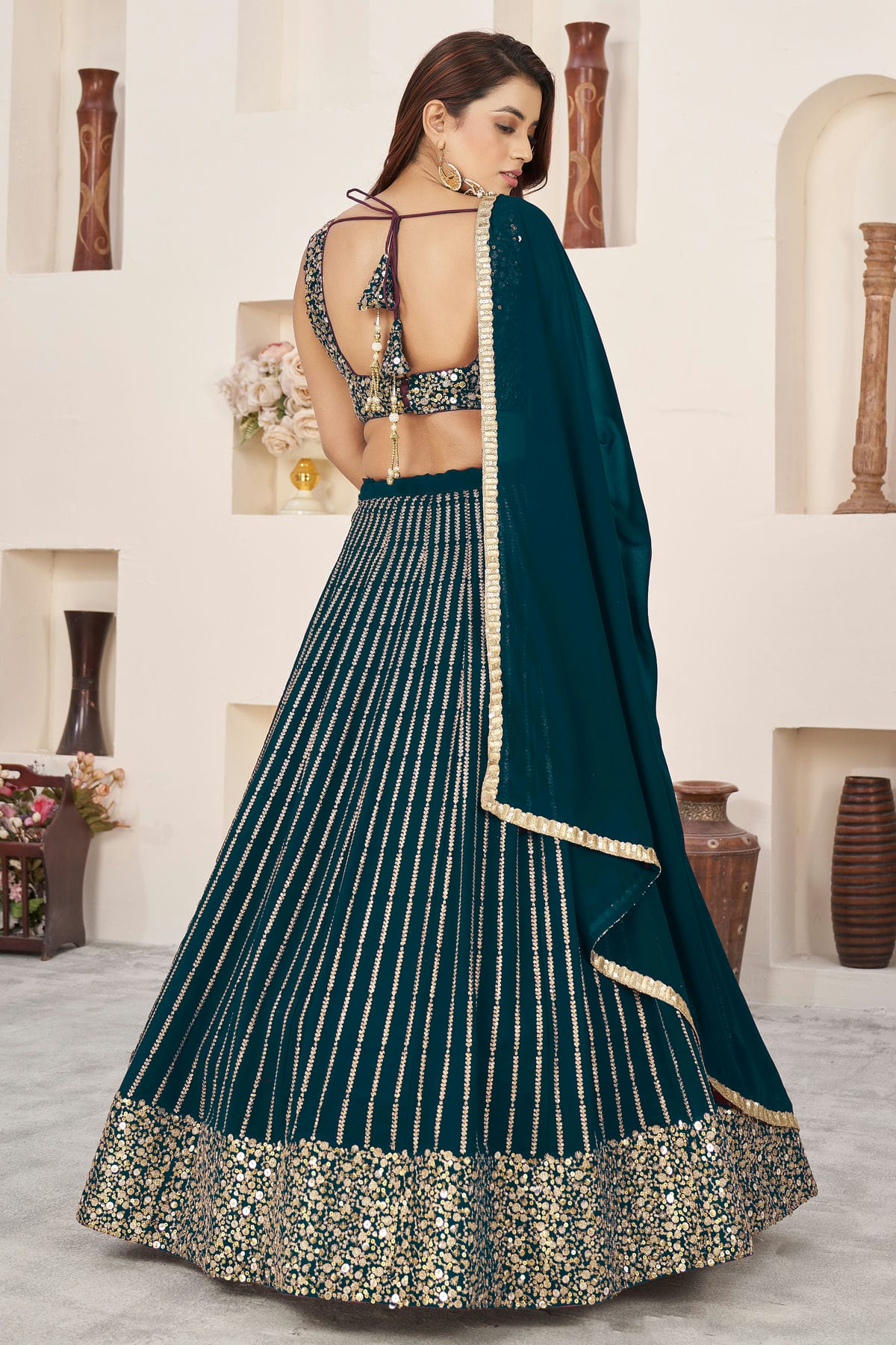 Teal Colour Georgette Lehenga Choli VSLC1010267
