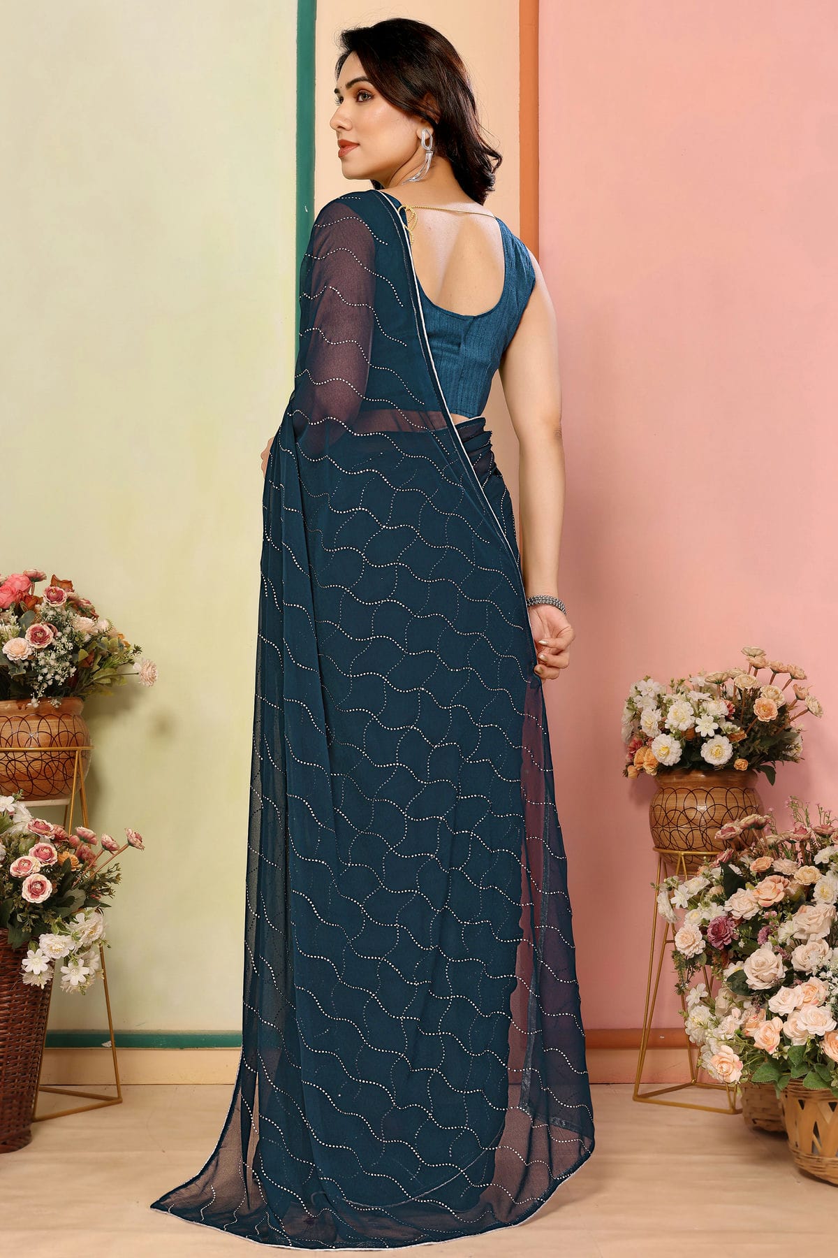 Teal Colour Georgette Saree VSSD1180147