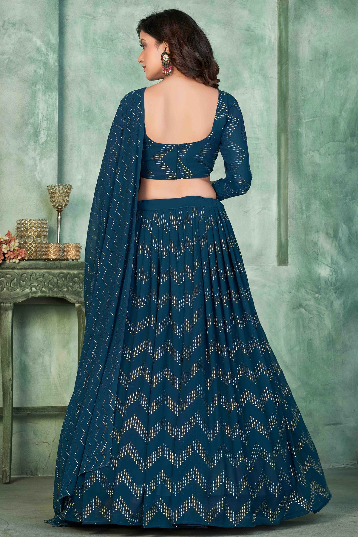 Teal Colour Georgette Semi Stitched Lehenga Choli VSLC1170048