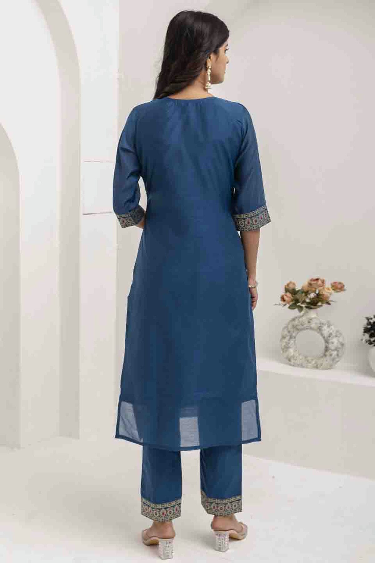 Teal Colour Jacquard Silk Woven and Hand Work Pant Style Suit VSSS1113687