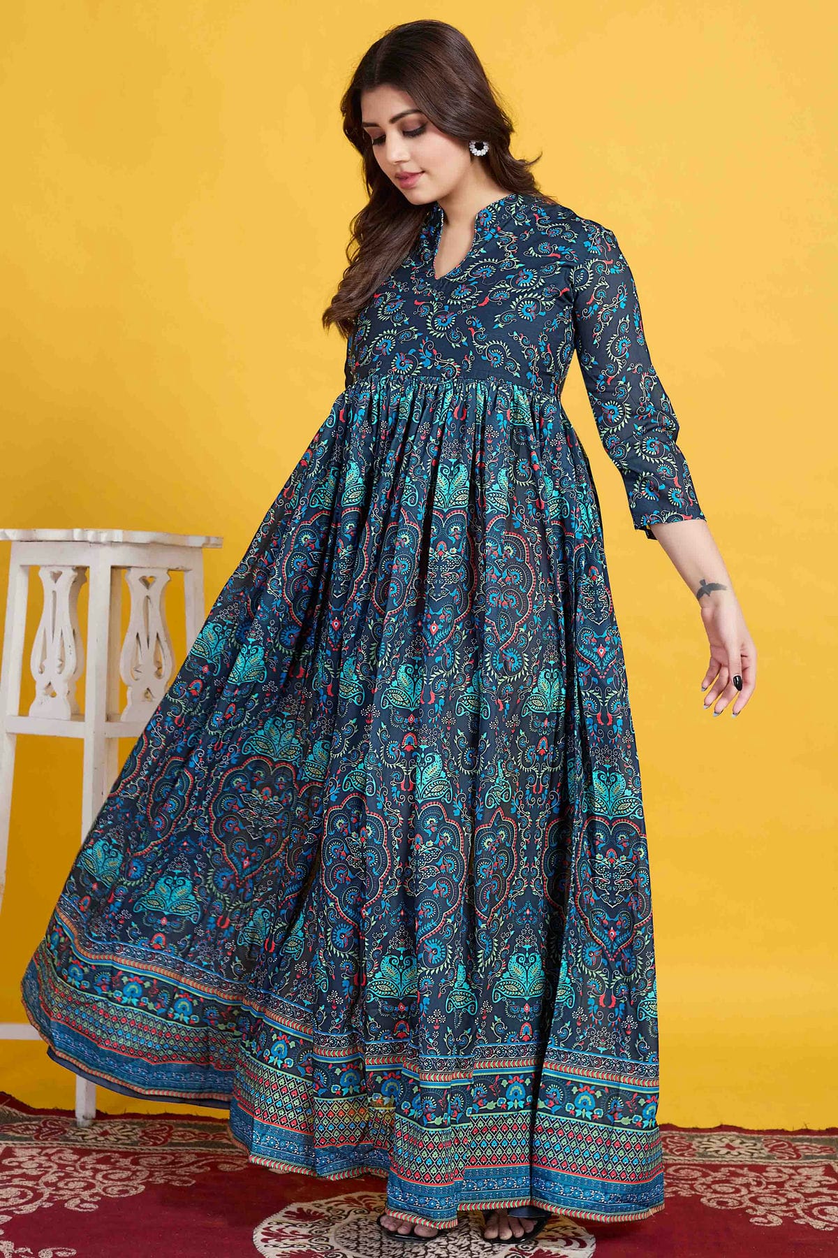 Teal Colour Muslin Stitched Anarkali Suit VSSS1140955