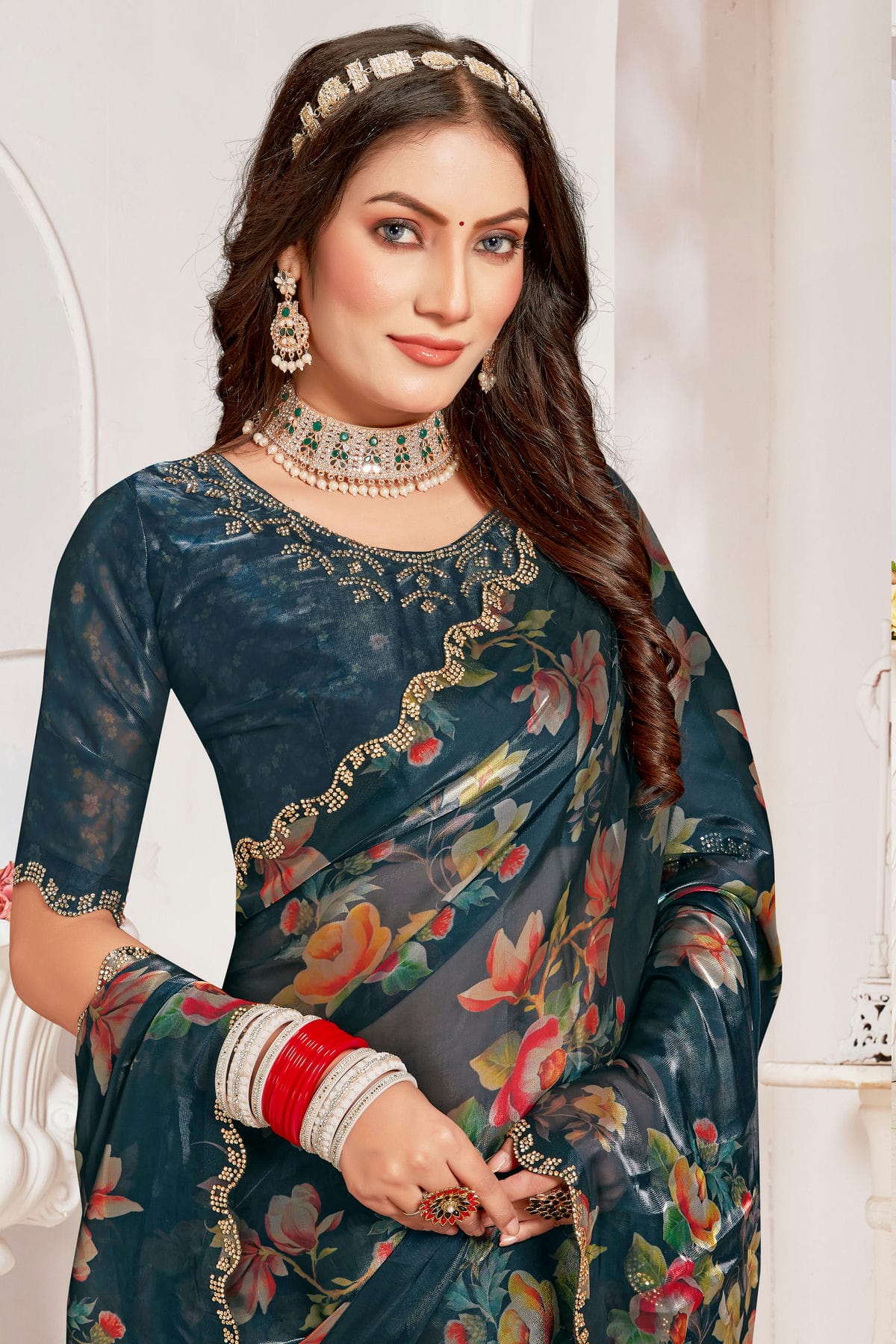 Teal Colour Organza Silk Designer Saree VSSD1121823