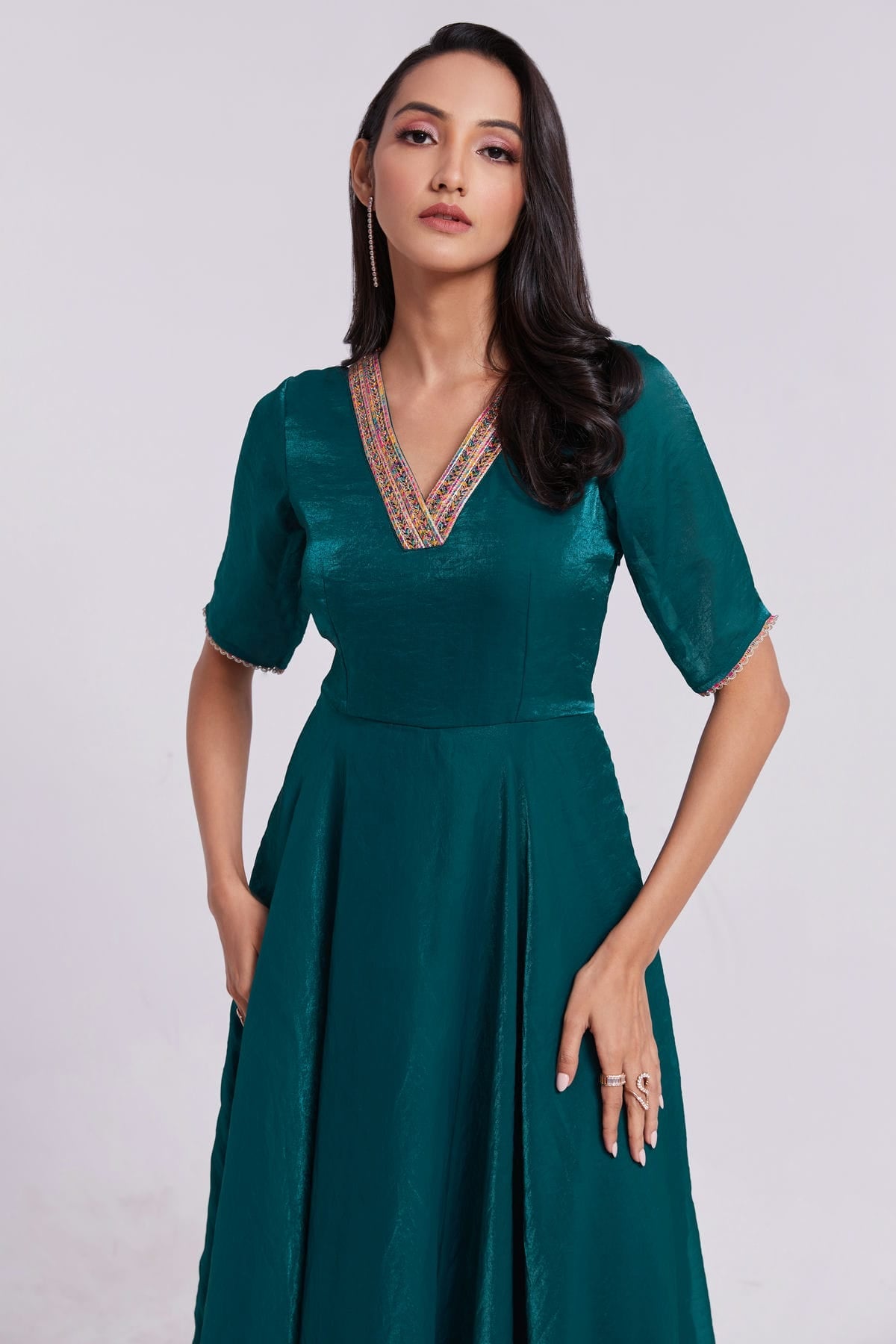 Teal Colour Pure Organza Indo Western Dress VSTP1080910