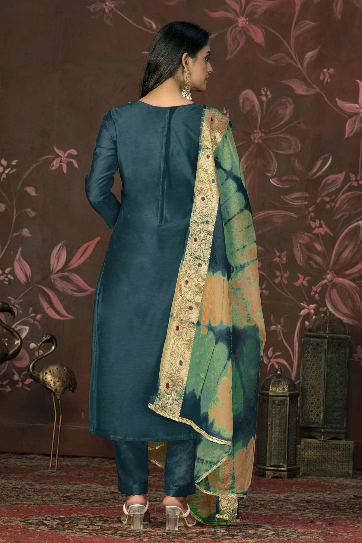 Teal Colour Unstitched Modal Cotton Pant Style Suit VSUS1161239
