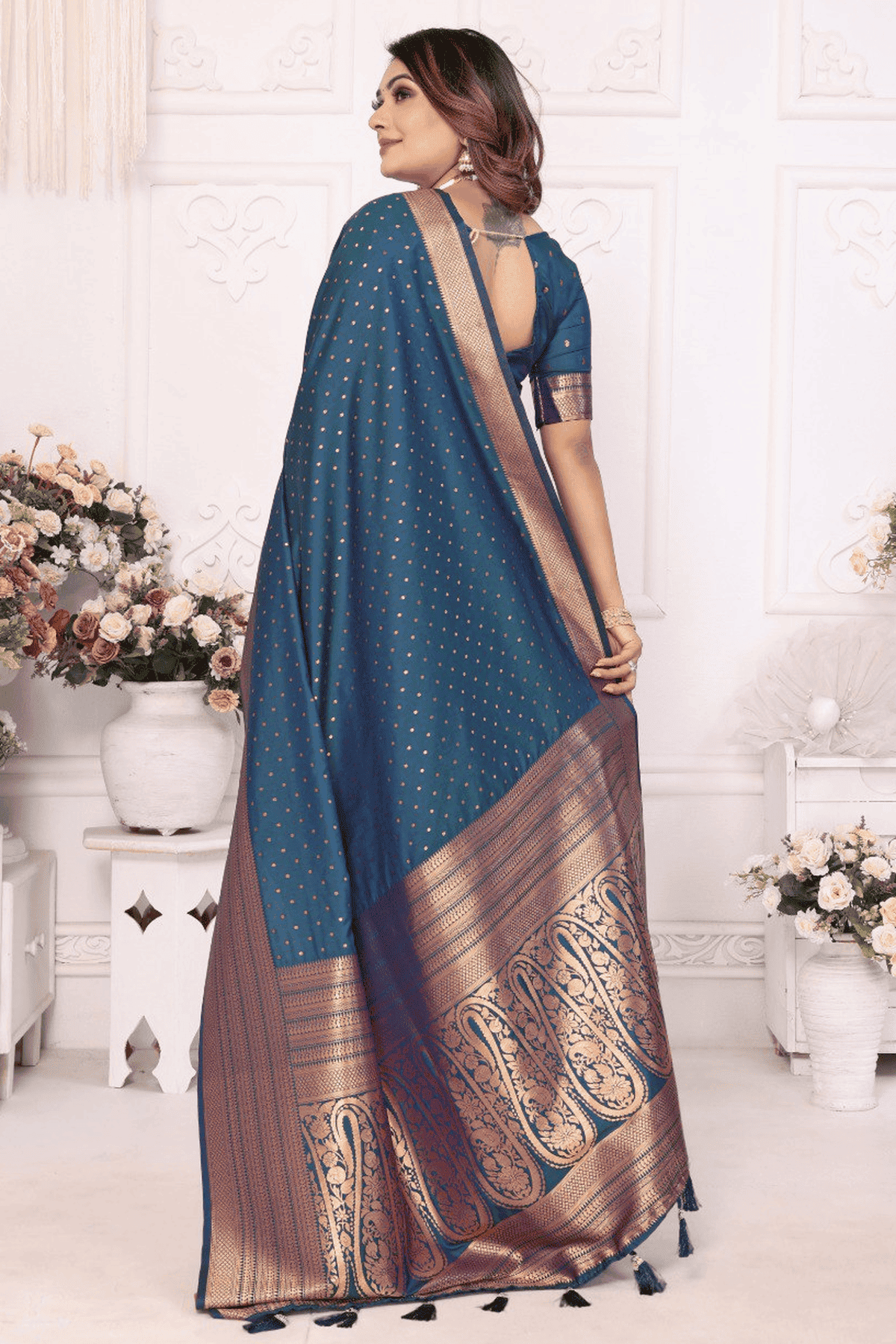 Teal Colour Woven Work Soft Silk Traditional Saree