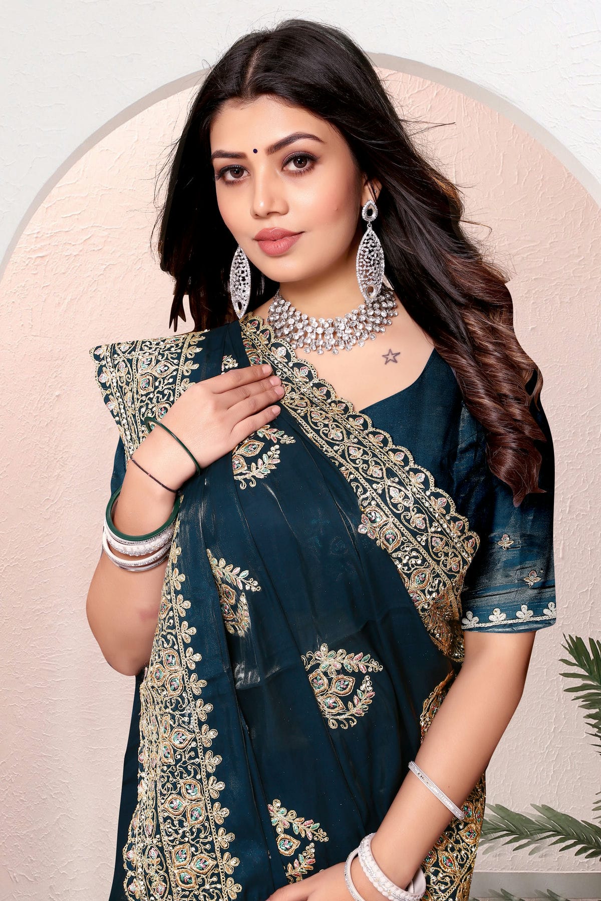 Teal Colour Crepe Silk Saree VSSD1091012