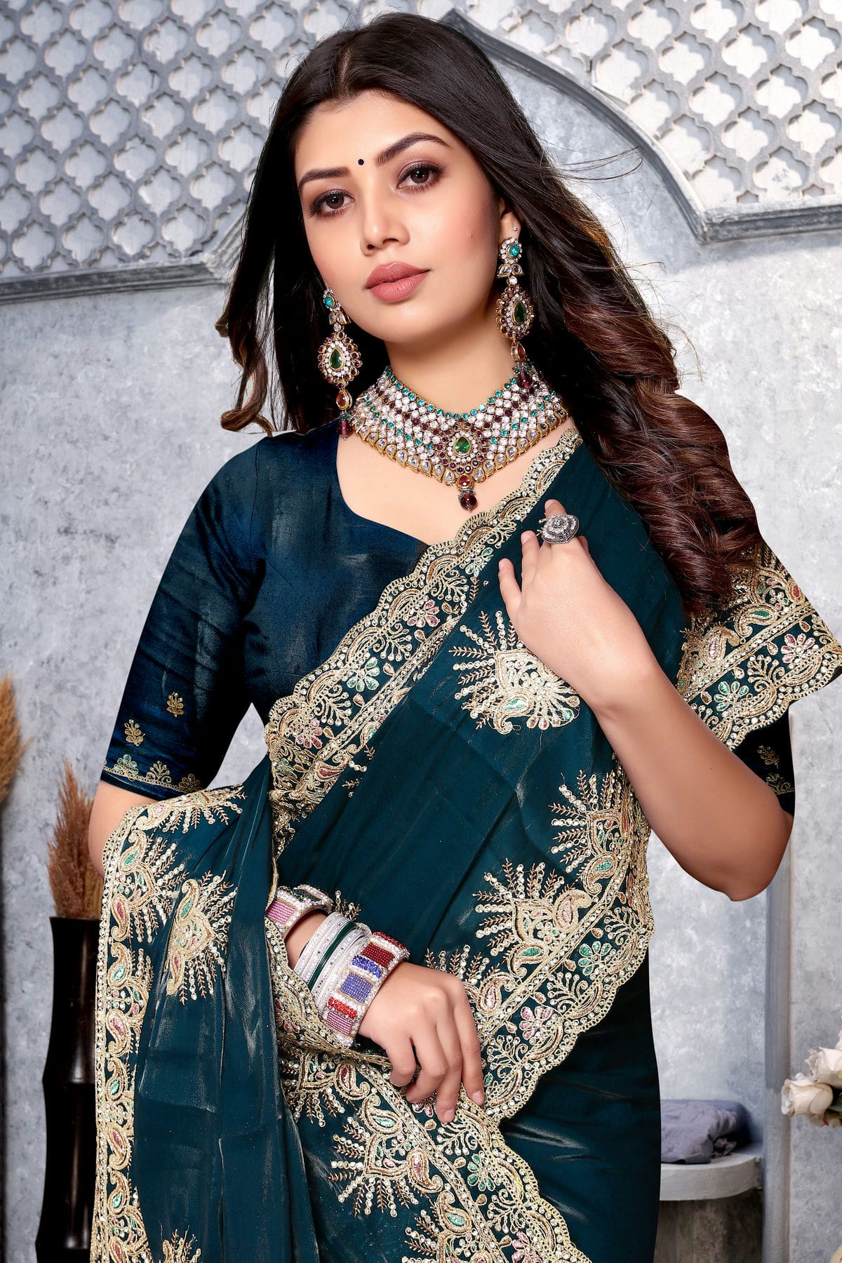 Teal Colour Crepe Silk Saree VSSD1091015