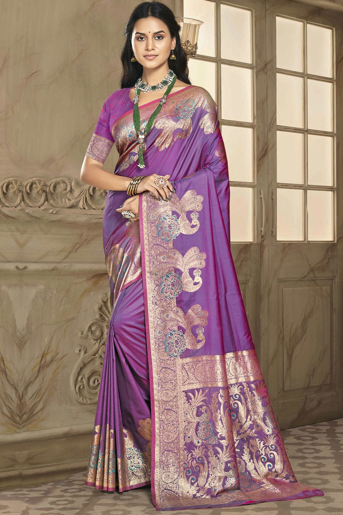 Violet Colour Silk Traditional Saree