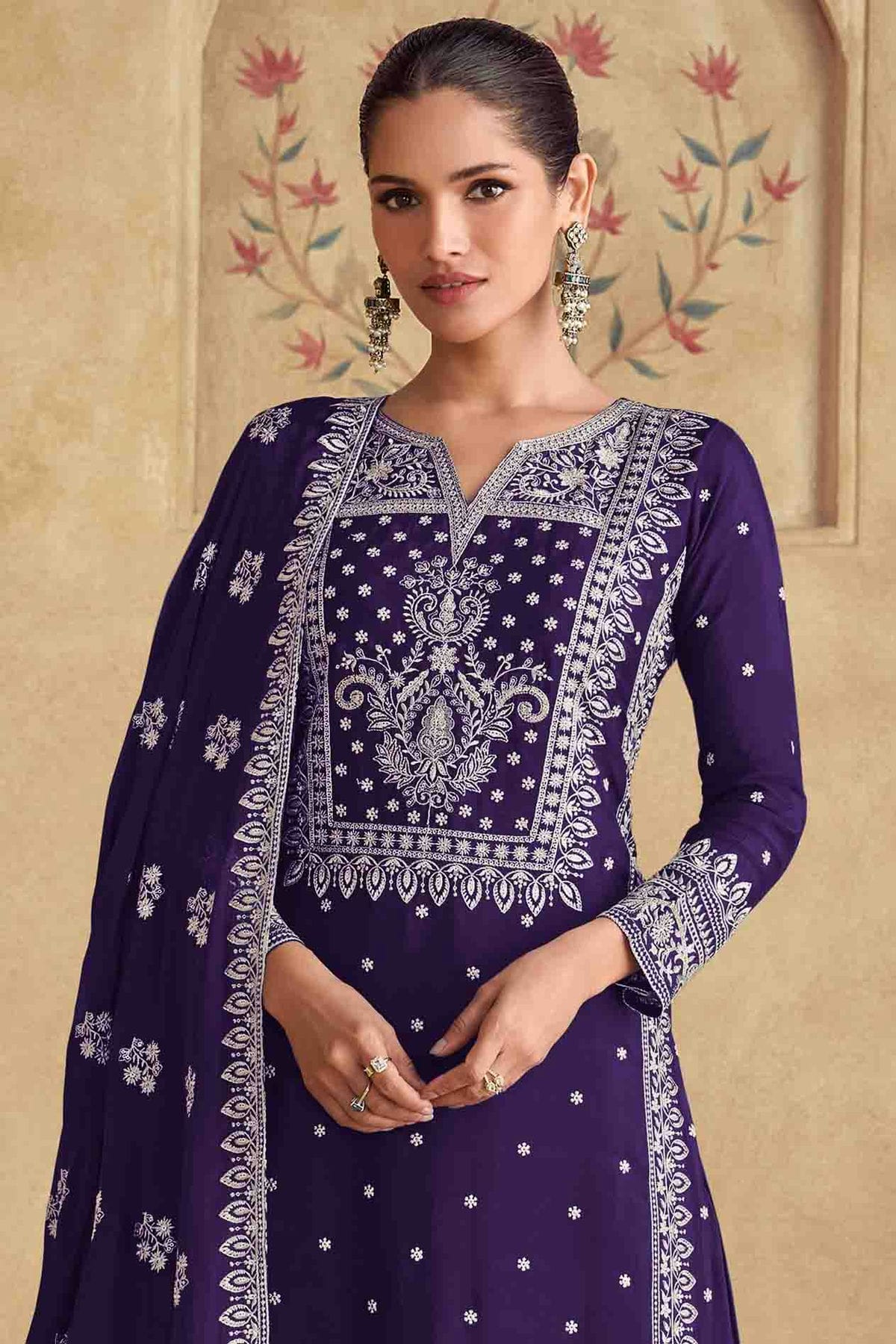 Voilet Colour Georgette Palazzo Pant Suit VSSM1112958