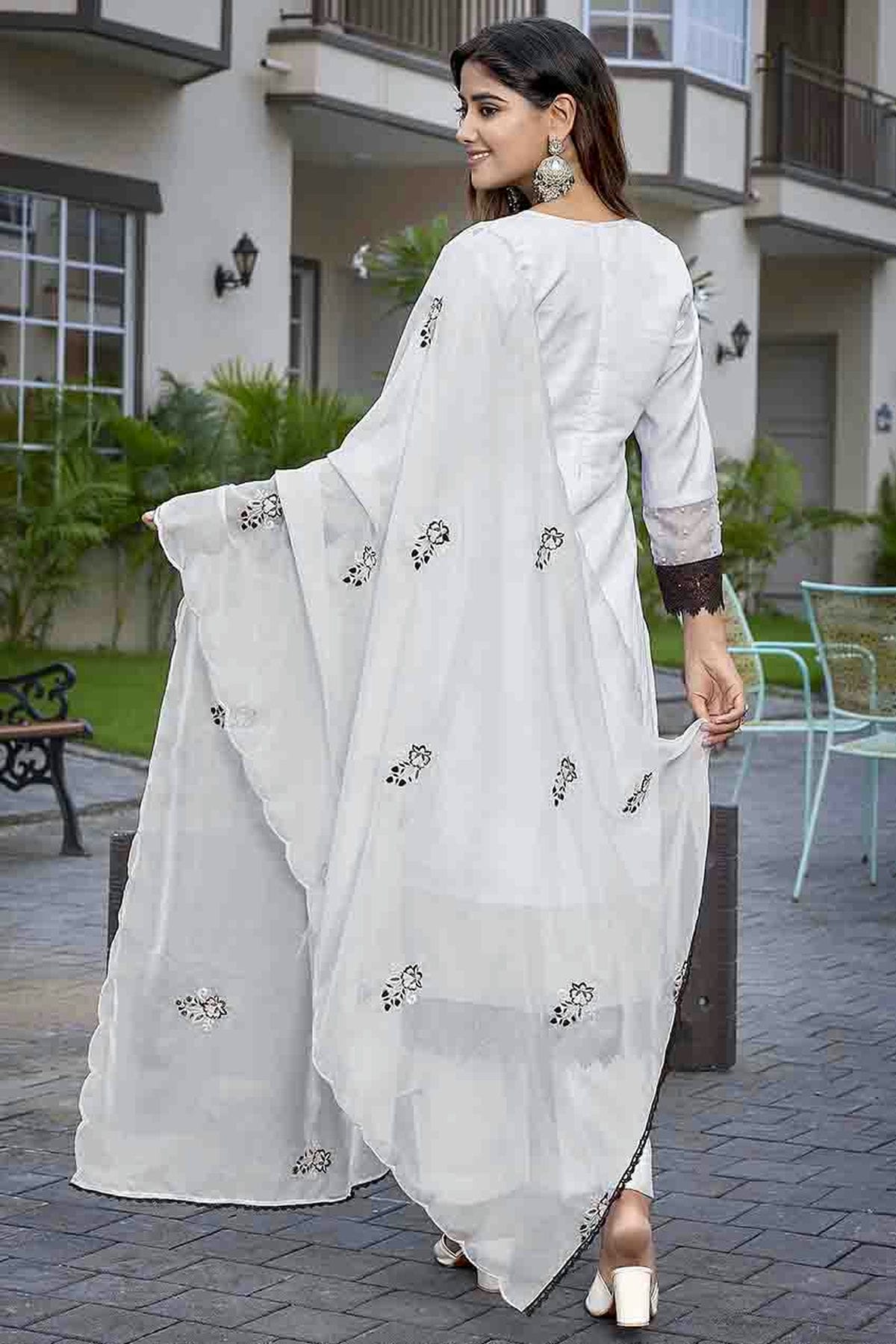 White Colour Chanderi Embroidery Pant Style Suit VSSS1113632