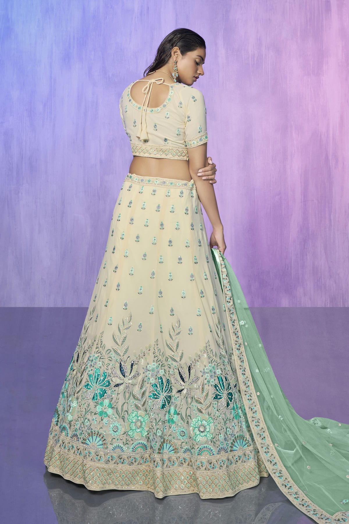 White Colour Embroidery Georgette Lehenga Choli VSLD1080737