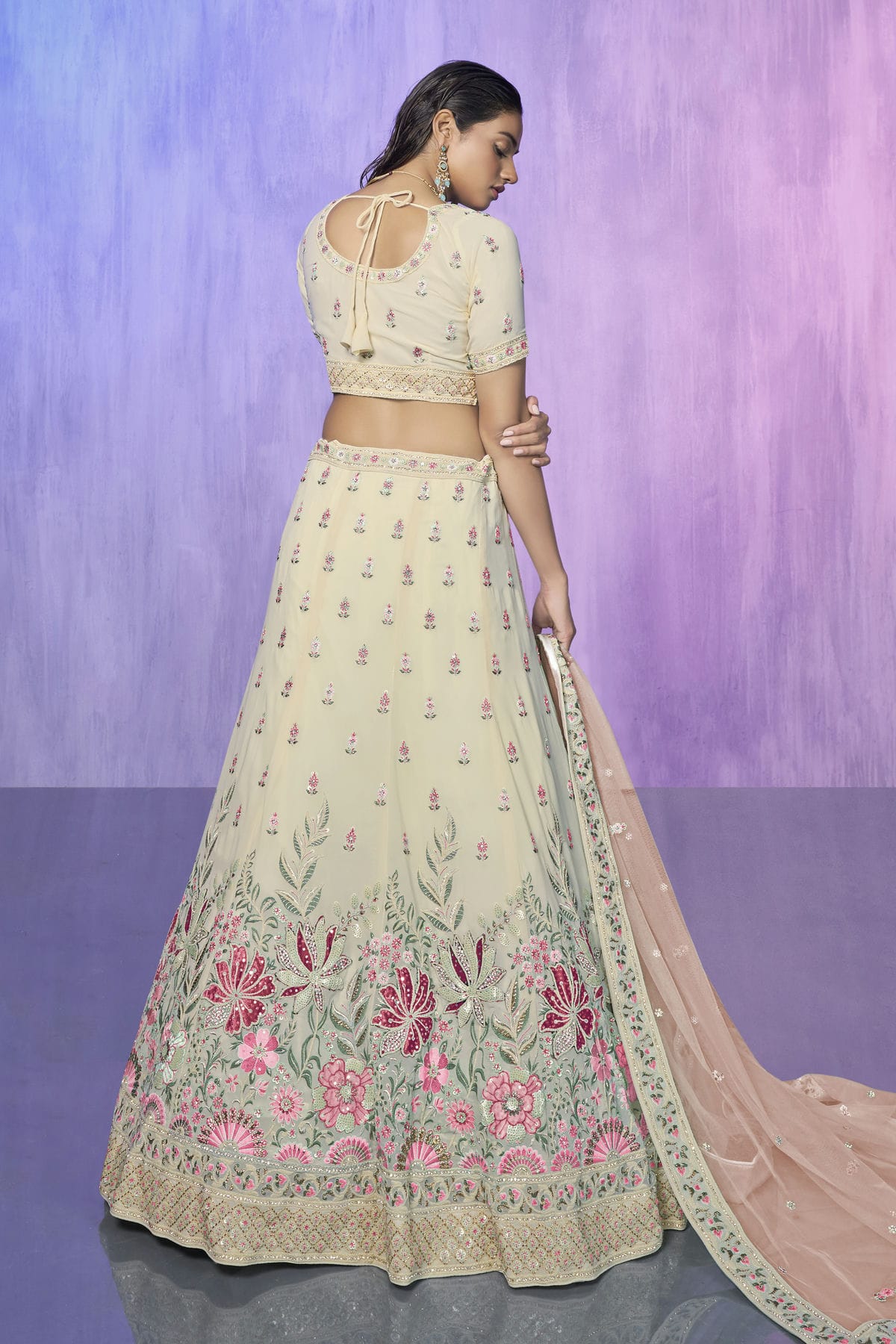 White Colour Embroidery Georgette Lehenga Choli VSLD1080748