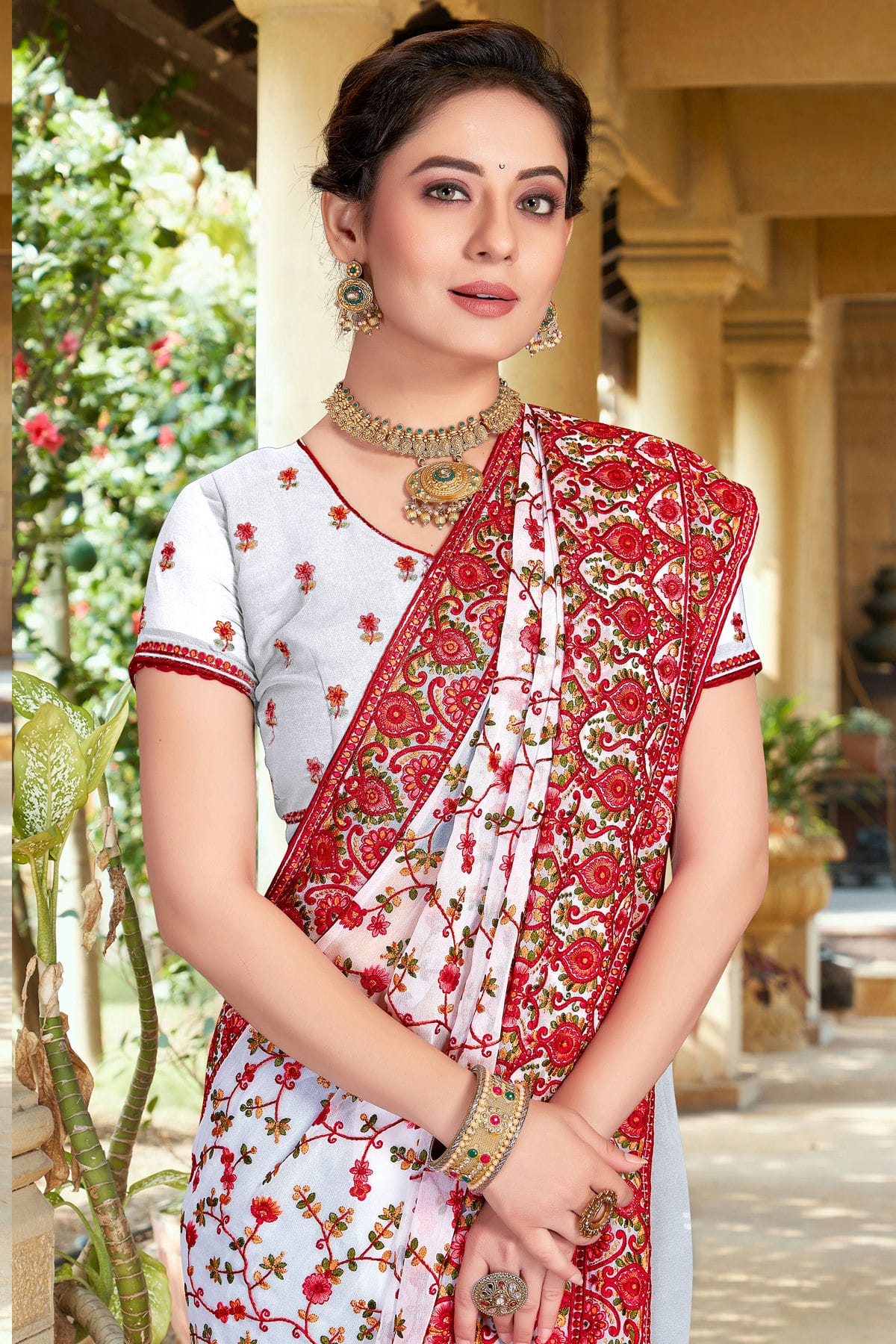 White Colour Georgette Designer Saree