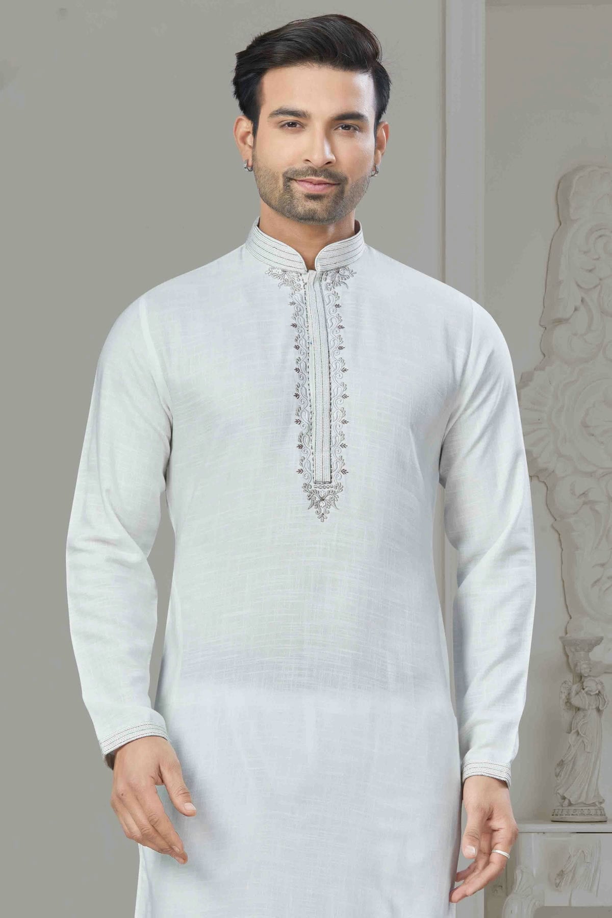 White Colour Pintex Work and Embroidery Cotton Kurta Pajama VSKP1113426