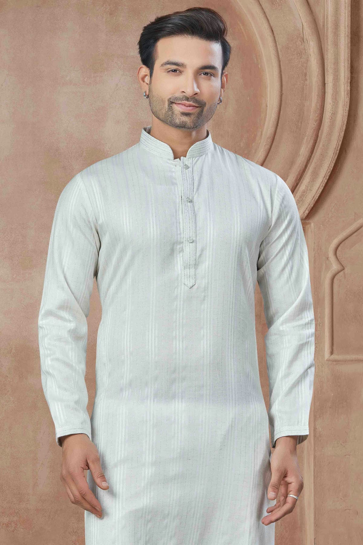White Colour Printed and Pintex Work Cotton Kurta Pajama VSKP1113437
