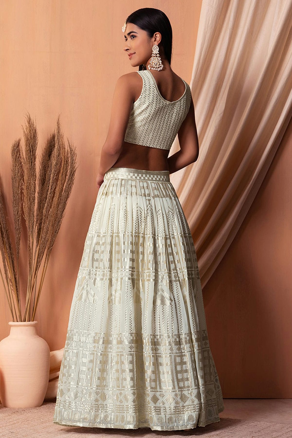 White Colour Semi Stitched Georgette Lehenga Choli