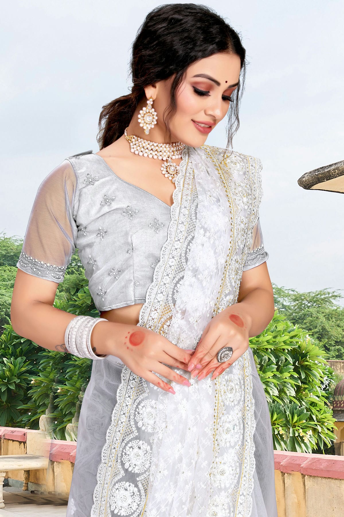 White Colour Net Saree VSSD1090748