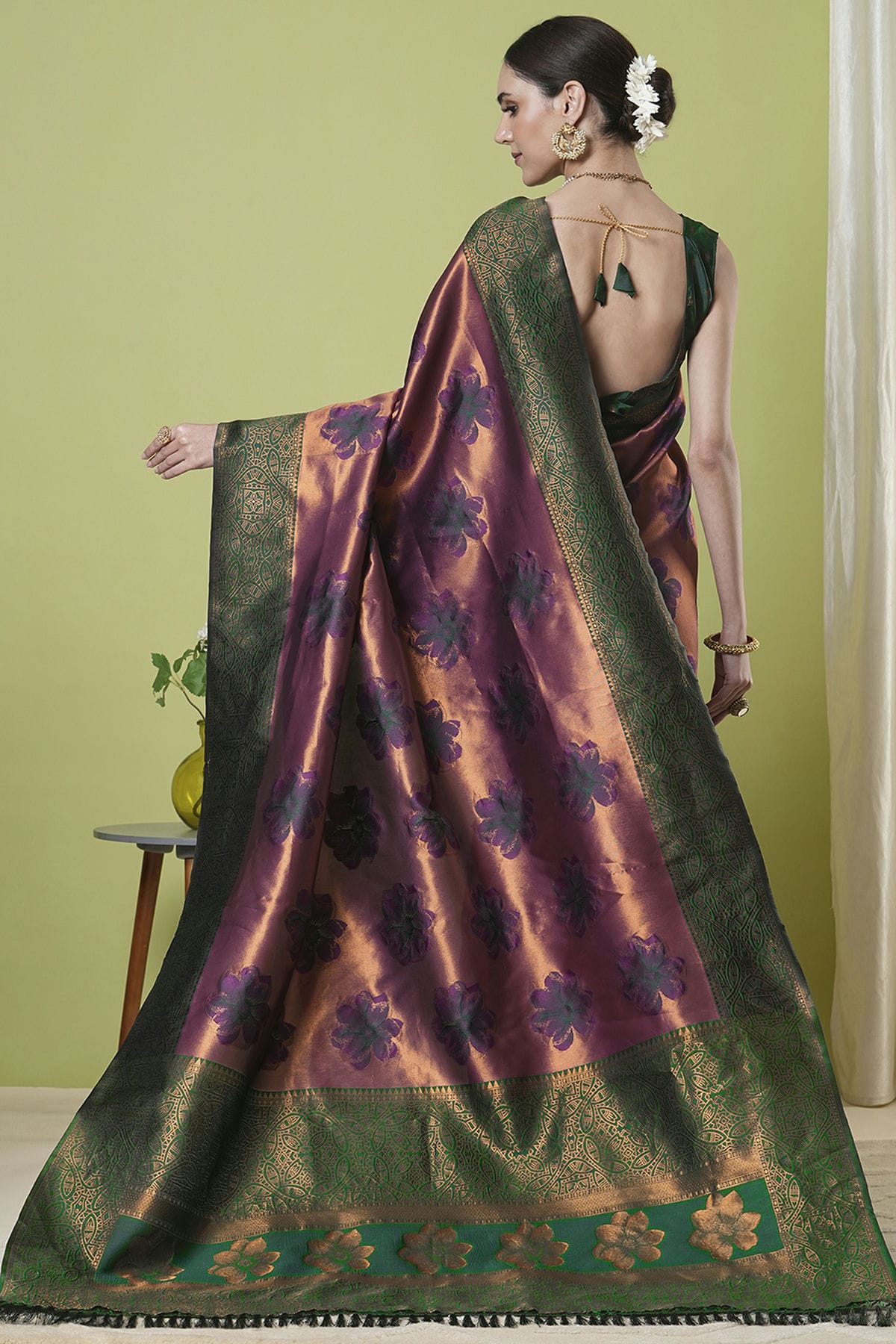 Wine Colour Banarasi Silk Traditional Saree
