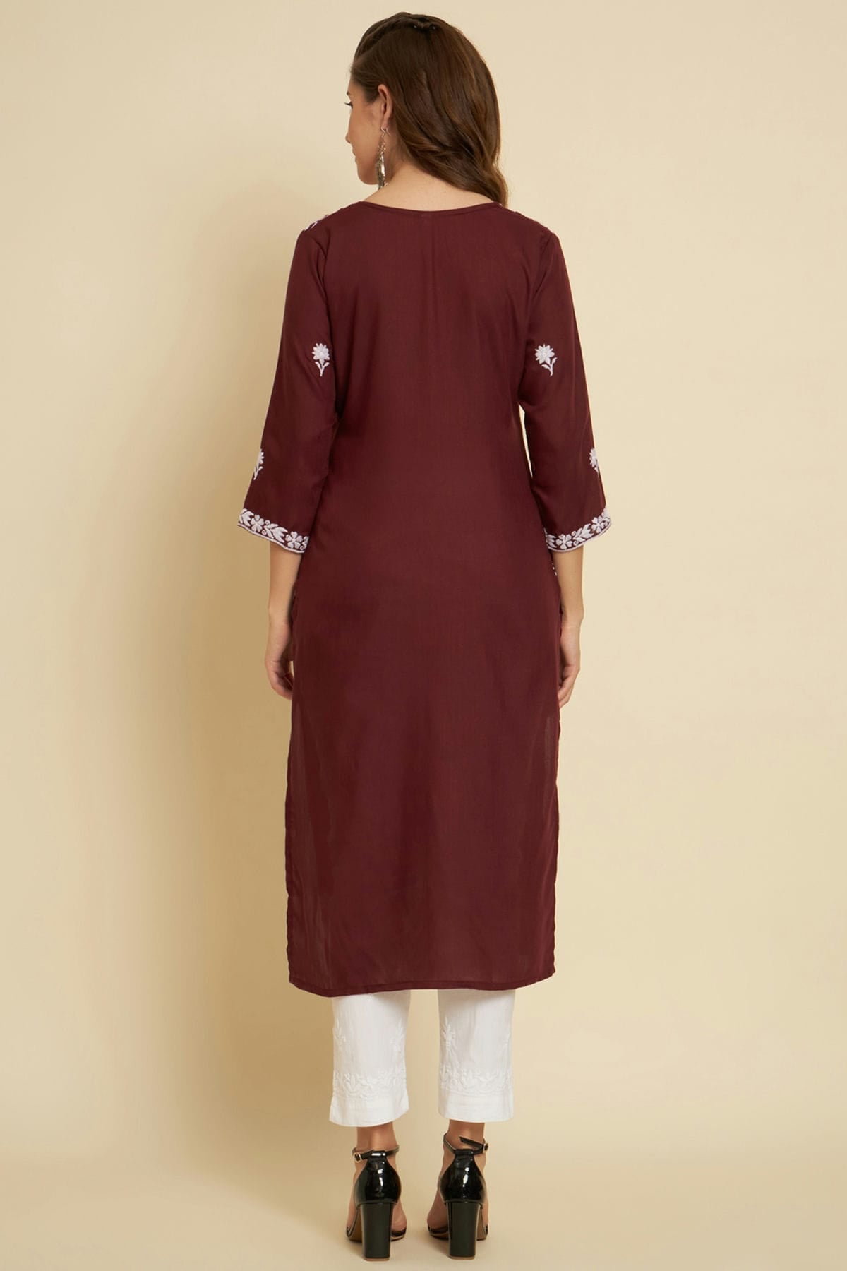 Wine Colour Cotton Slub Kurti VSKR1111042
